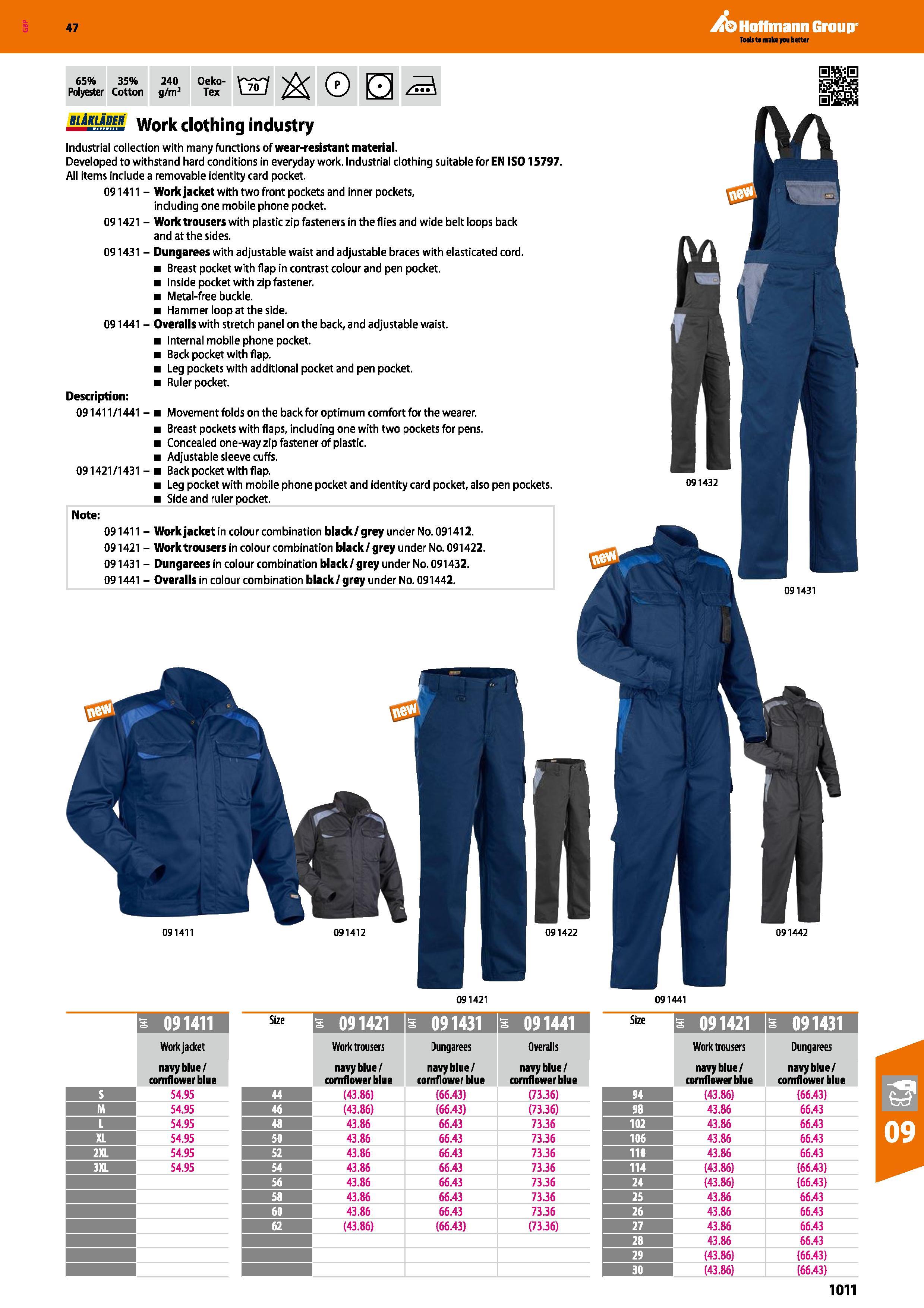 1011 Hoffmann Group 47 65% Polyester 35% Cotton 240 g/m2 Oeko- Tex CS & BiiKiADER work clothing industry Industrial collection with many functions of Каталог HOFFMANN GROUP 2016 Ручной слесарно-монтажный и измерительный инструмент и оборудование от комплексного поставщика промышленных предприятий Вер. 47 Англ. Стр. 1011