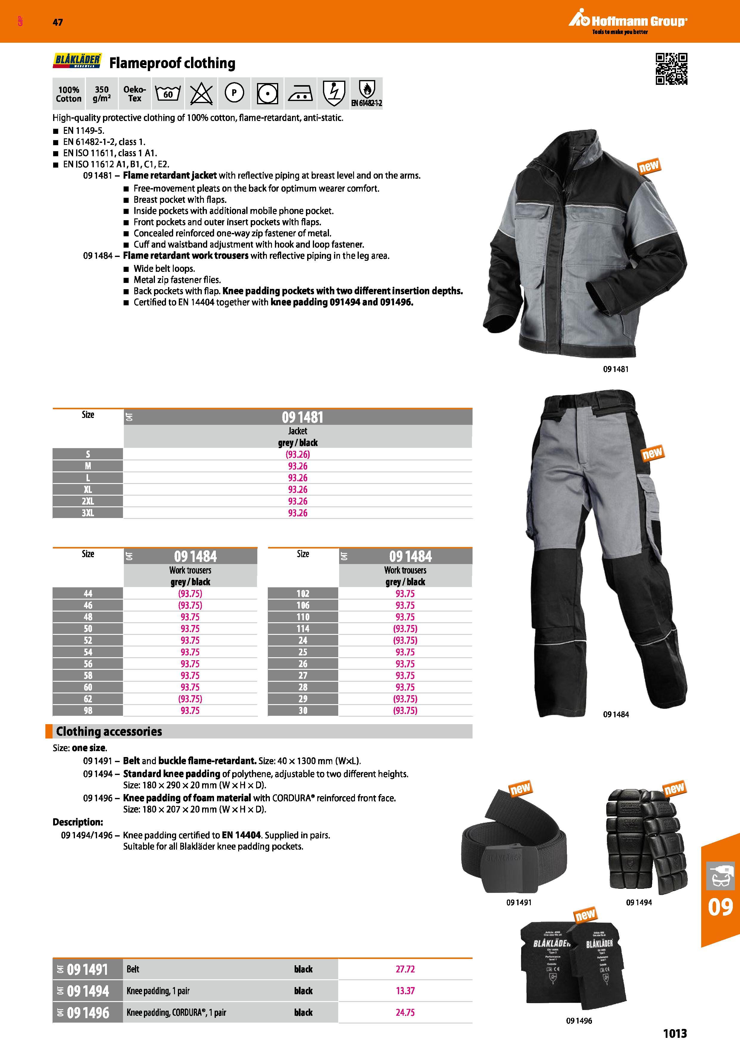 1013 Hoffmann Group 47 biAkudeh Flameproof clothing 100% Cotton 350 g/m2 Oeko- Tex High-quality protective clothing of 100% cotton, flame-retardant, a Каталог HOFFMANN GROUP 2016 Ручной слесарно-монтажный и измерительный инструмент и оборудование от комплексного поставщика промышленных предприятий Вер. 47 Англ. Стр. 1013