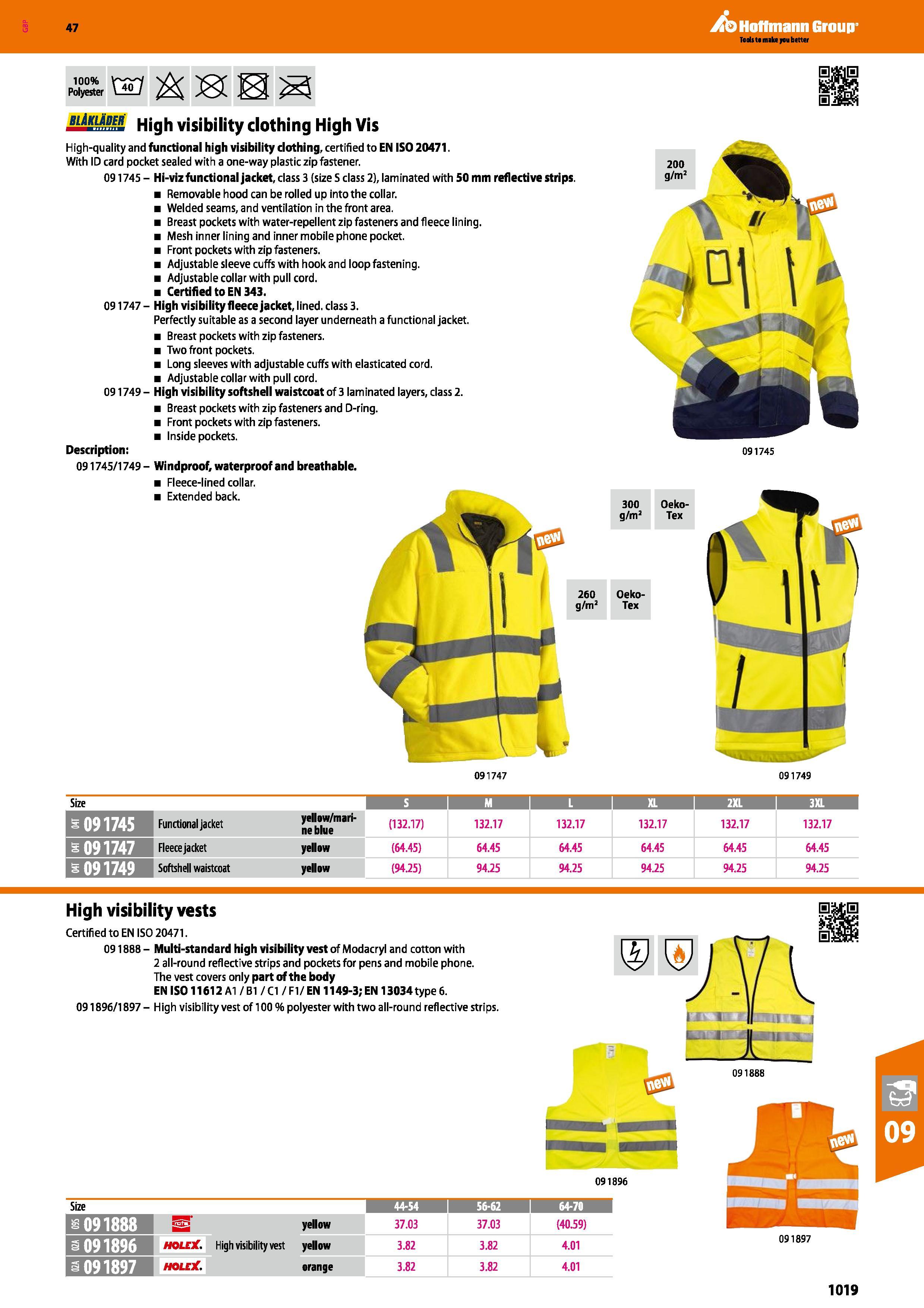 1019 47 100% Polyester A 0: a blAklAder High visibility clothing High Vis High-quality and functional high visibility clothing, certified to EN ISO 20 Каталог HOFFMANN GROUP 2016 Ручной слесарно-монтажный и измерительный инструмент и оборудование от комплексного поставщика промышленных предприятий Вер. 47 Англ. Стр. 1019