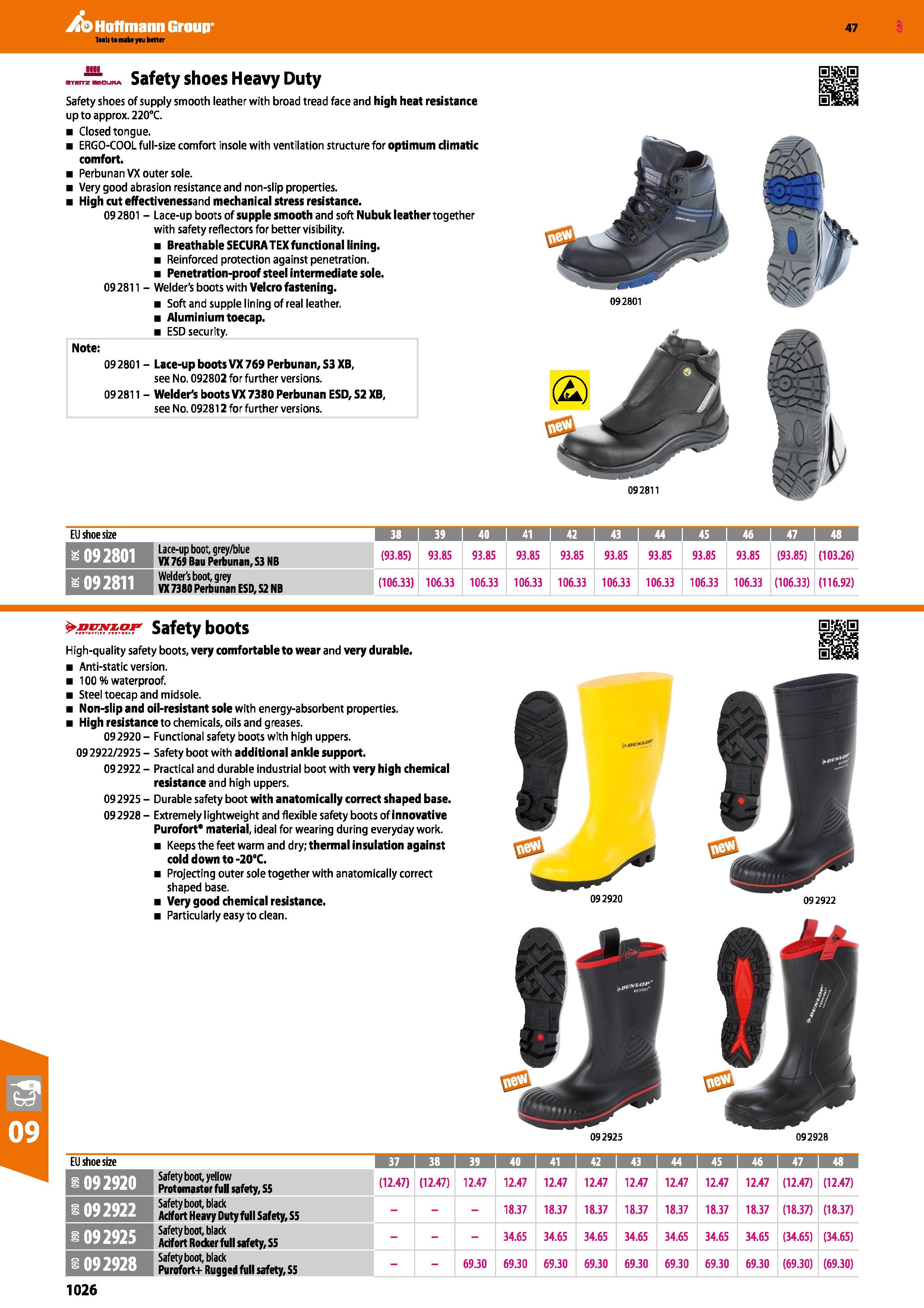 1026 Hoffmann Group 47 Safety shoes Heavy Duty Safety shoes of supply smooth leather with broad tread face and high heat resistance up to approx 220°C Каталог HOFFMANN GROUP 2016 Ручной слесарно-монтажный и измерительный инструмент и оборудование от комплексного поставщика промышленных предприятий Вер. 47 Англ. Стр. 1026
