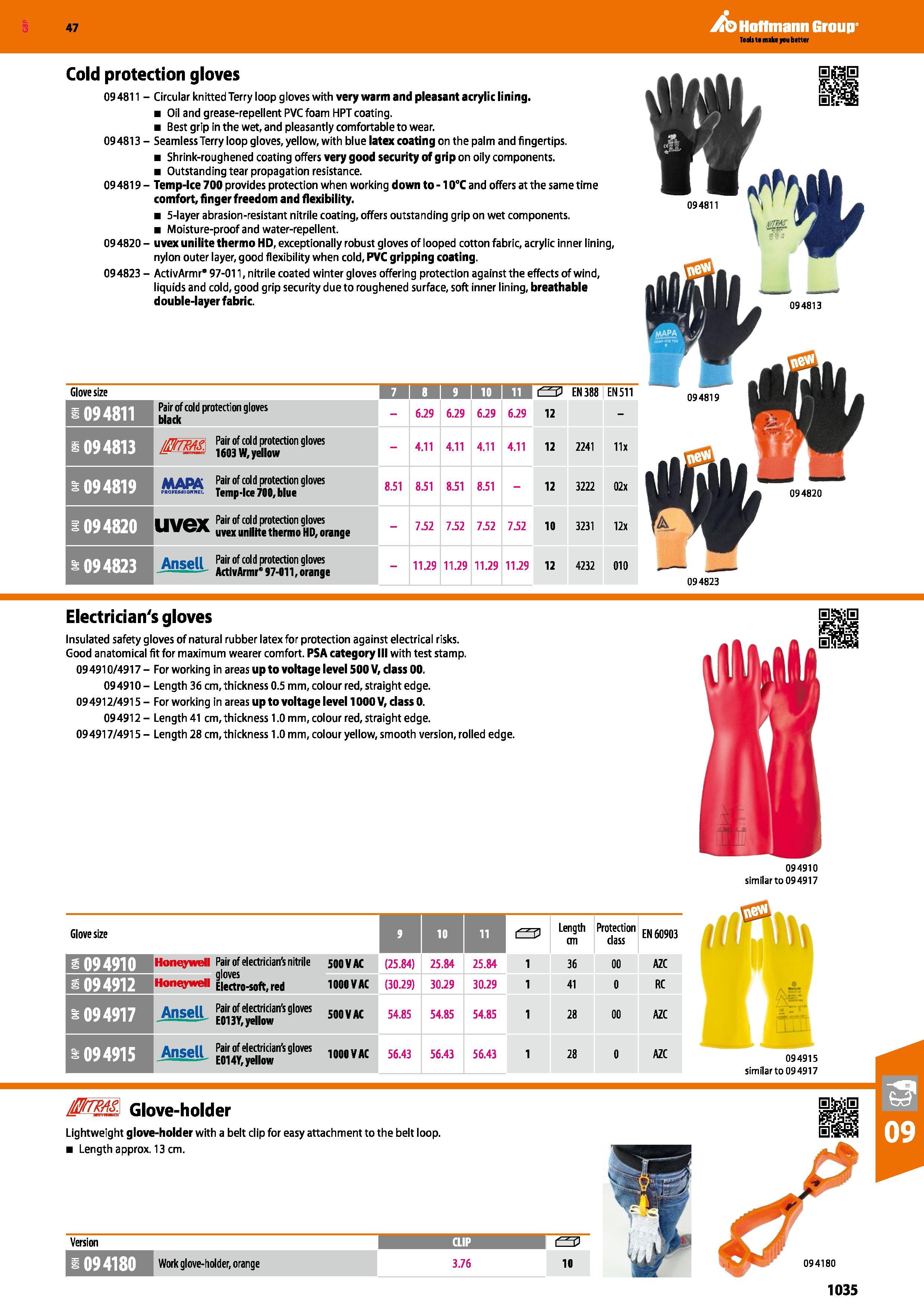 1035 47 Cold protection gloves 09 4811 - Circular knitted Terry loop gloves with very warm and pleasant acrylic lining Oil and grease-repellent PVC fo Каталог HOFFMANN GROUP 2016 Ручной слесарно-монтажный и измерительный инструмент и оборудование от комплексного поставщика промышленных предприятий Вер. 47 Англ. Стр. 1035