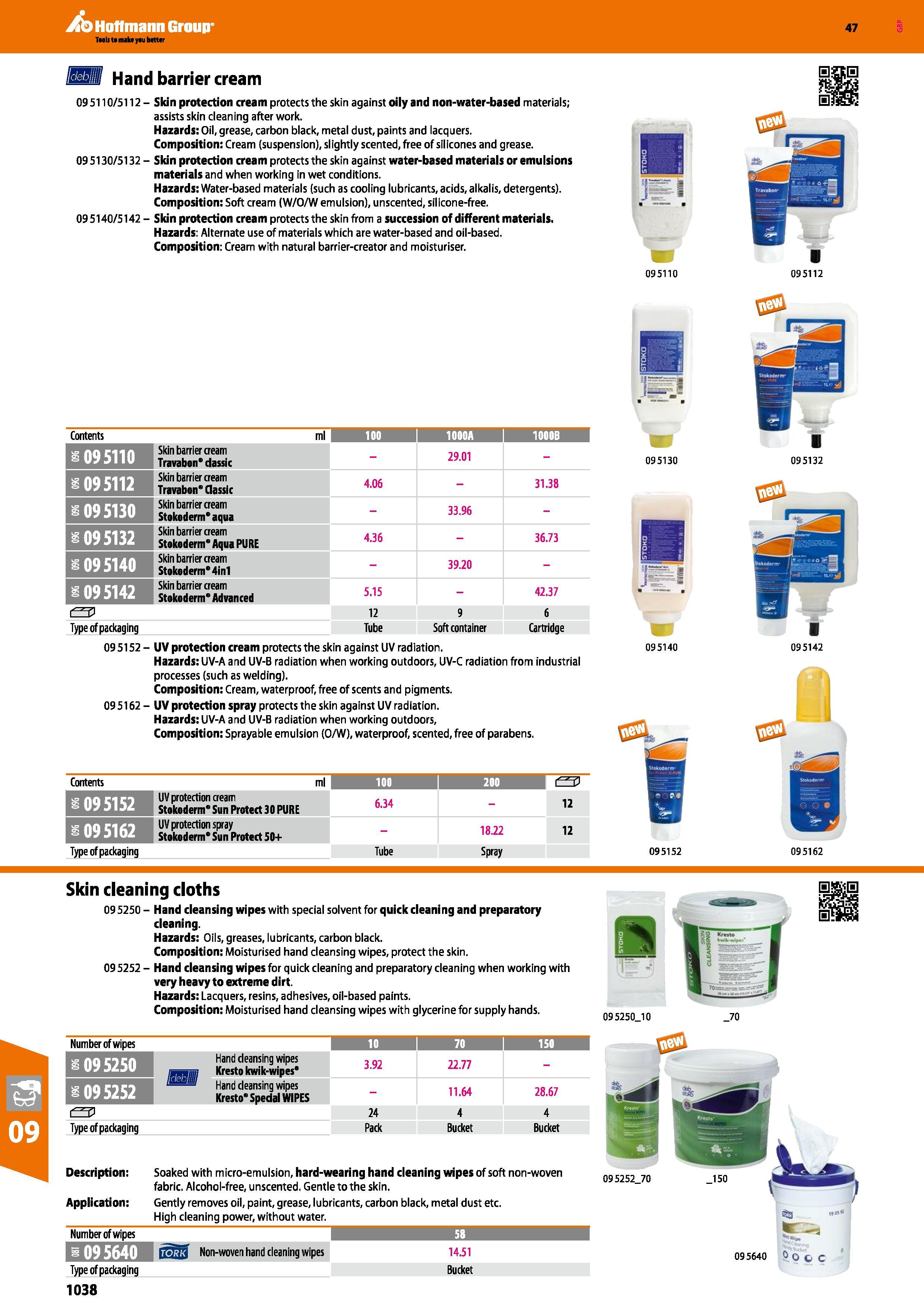 1038 Hoffmann Group 47 Hand barrier cream 095110/5112 - Skin protection cream protects the skin against oily and non-water-based materials; assists sk Каталог HOFFMANN GROUP 2016 Ручной слесарно-монтажный и измерительный инструмент и оборудование от комплексного поставщика промышленных предприятий Вер. 47 Англ. Стр. 1038