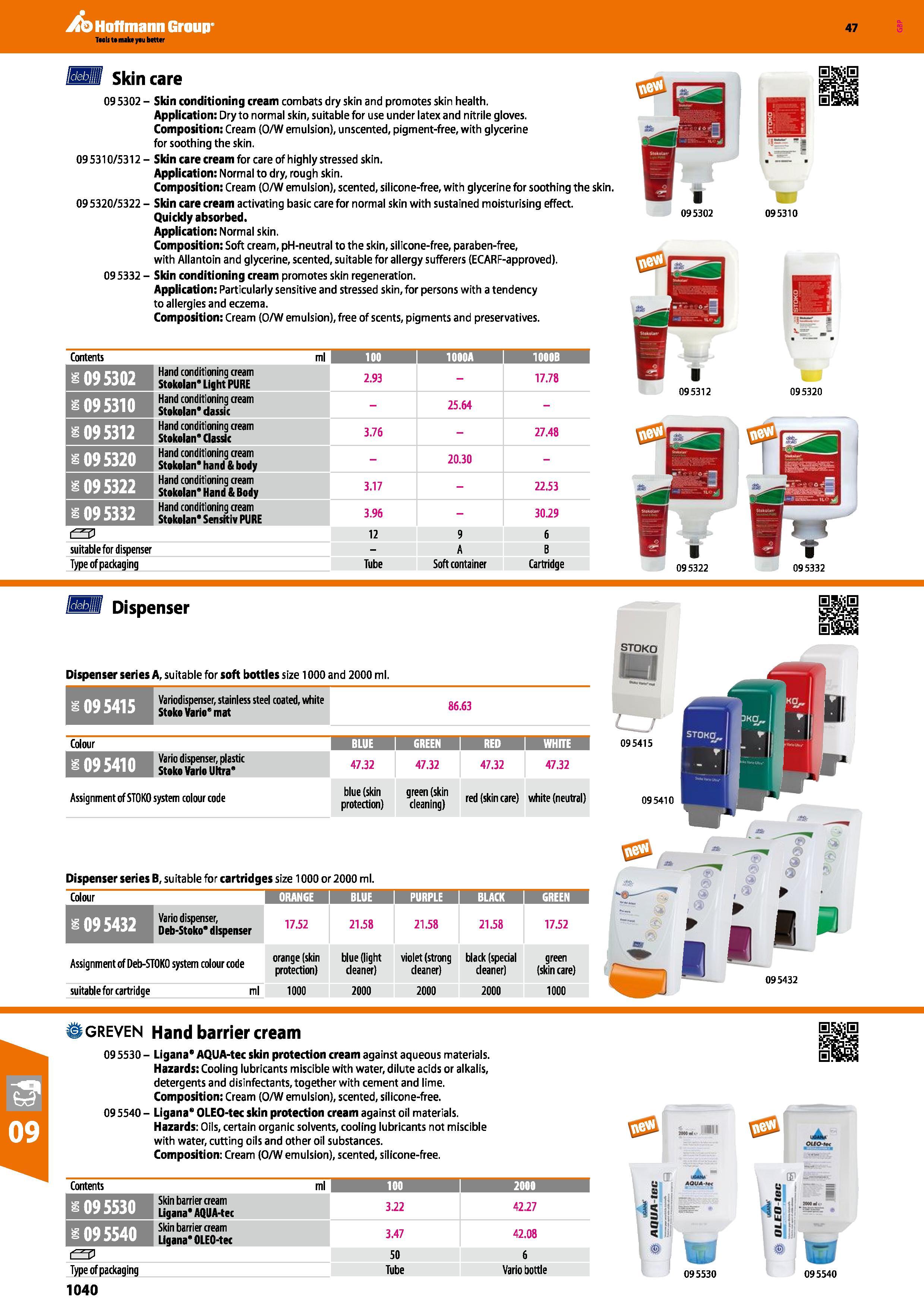 1040 Hoffmann Group 47 Skin care 095302 - Skin conditioning cream combats dry skin and promotes skin health Application: Dry to normal skin, suitable Каталог HOFFMANN GROUP 2016 Ручной слесарно-монтажный и измерительный инструмент и оборудование от комплексного поставщика промышленных предприятий Вер. 47 Англ. Стр. 1040