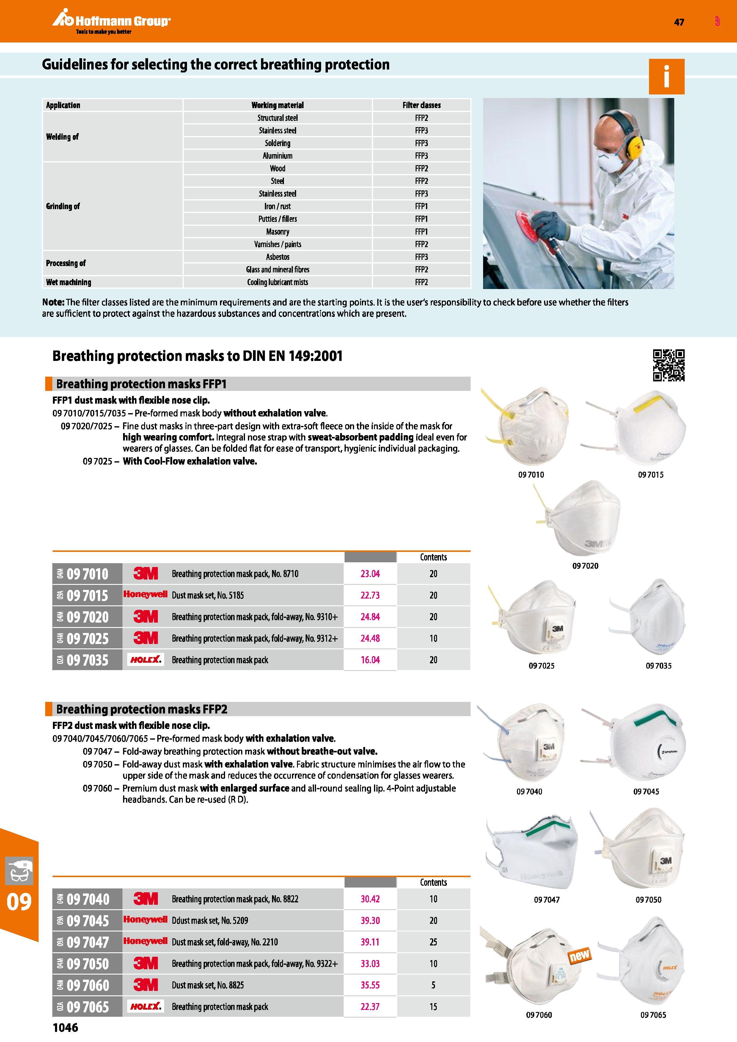 1046 Hoffmann Group 47 Guidelines for selecting the correct breathing protection Application Working material Filter dasses Structural steel FFP2 Weld Каталог HOFFMANN GROUP 2016 Ручной слесарно-монтажный и измерительный инструмент и оборудование от комплексного поставщика промышленных предприятий Вер. 47 Англ. Стр. 1046