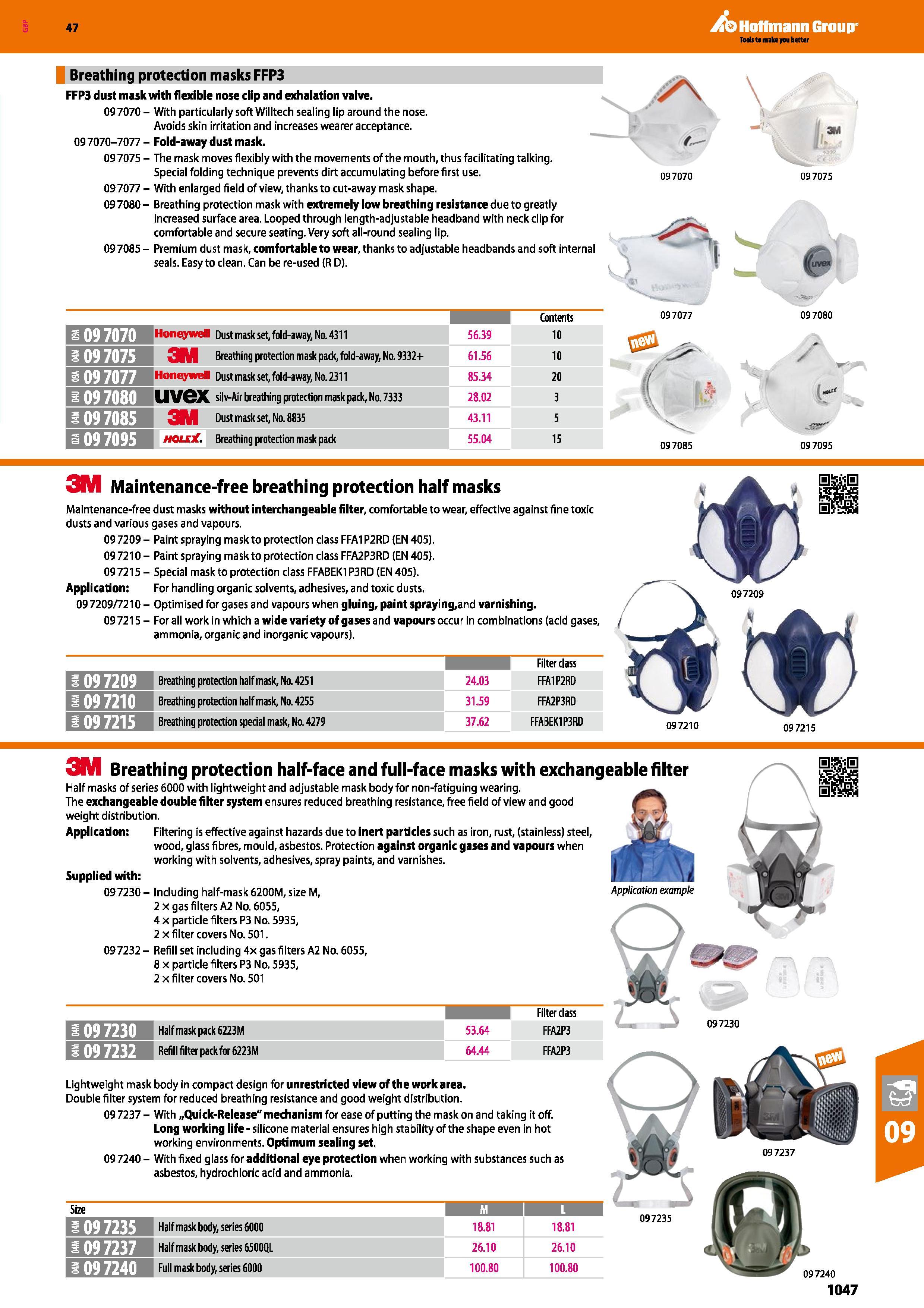 1047 Hoffmann Group 47 Breathing protection masks FFP3 FFP3 dust mask with flexible nose clip and exhalation valve 097070- With particularly soft Will Каталог HOFFMANN GROUP 2016 Ручной слесарно-монтажный и измерительный инструмент и оборудование от комплексного поставщика промышленных предприятий Вер. 47 Англ. Стр. 1047