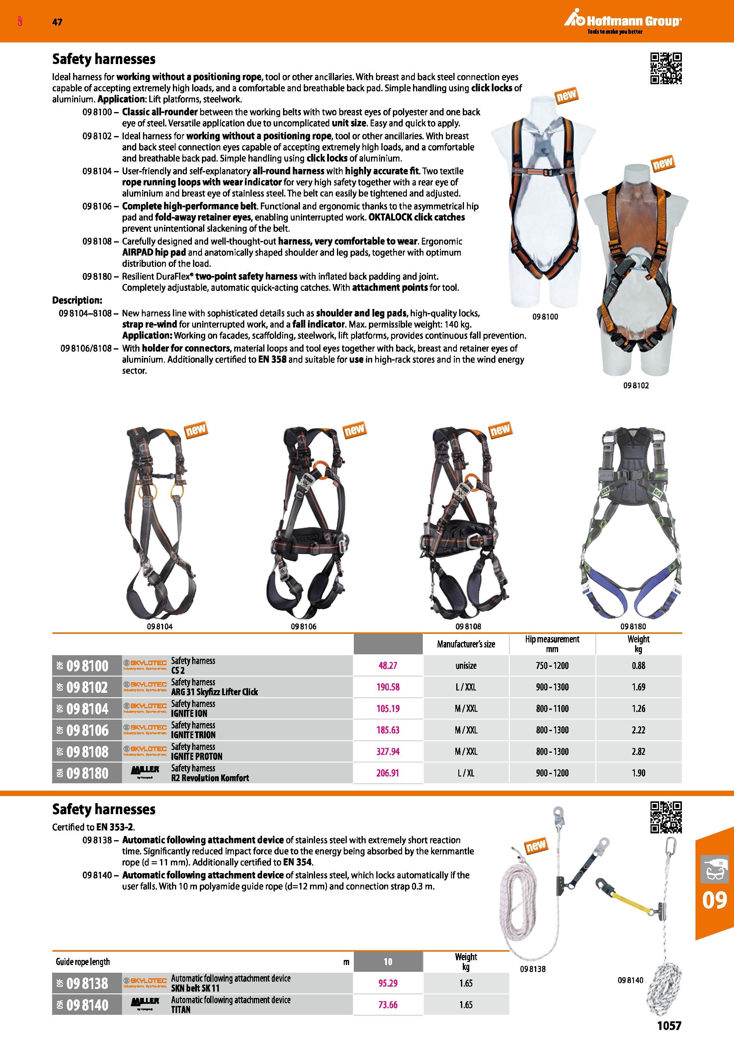 1057 Hoffmann Group 47 098102 Safety harnesses Ideal harness for working without a positioning rope, tool or other ancillaries With breast and back st Каталог HOFFMANN GROUP 2016 Ручной слесарно-монтажный и измерительный инструмент и оборудование от комплексного поставщика промышленных предприятий Вер. 47 Англ. Стр. 1057