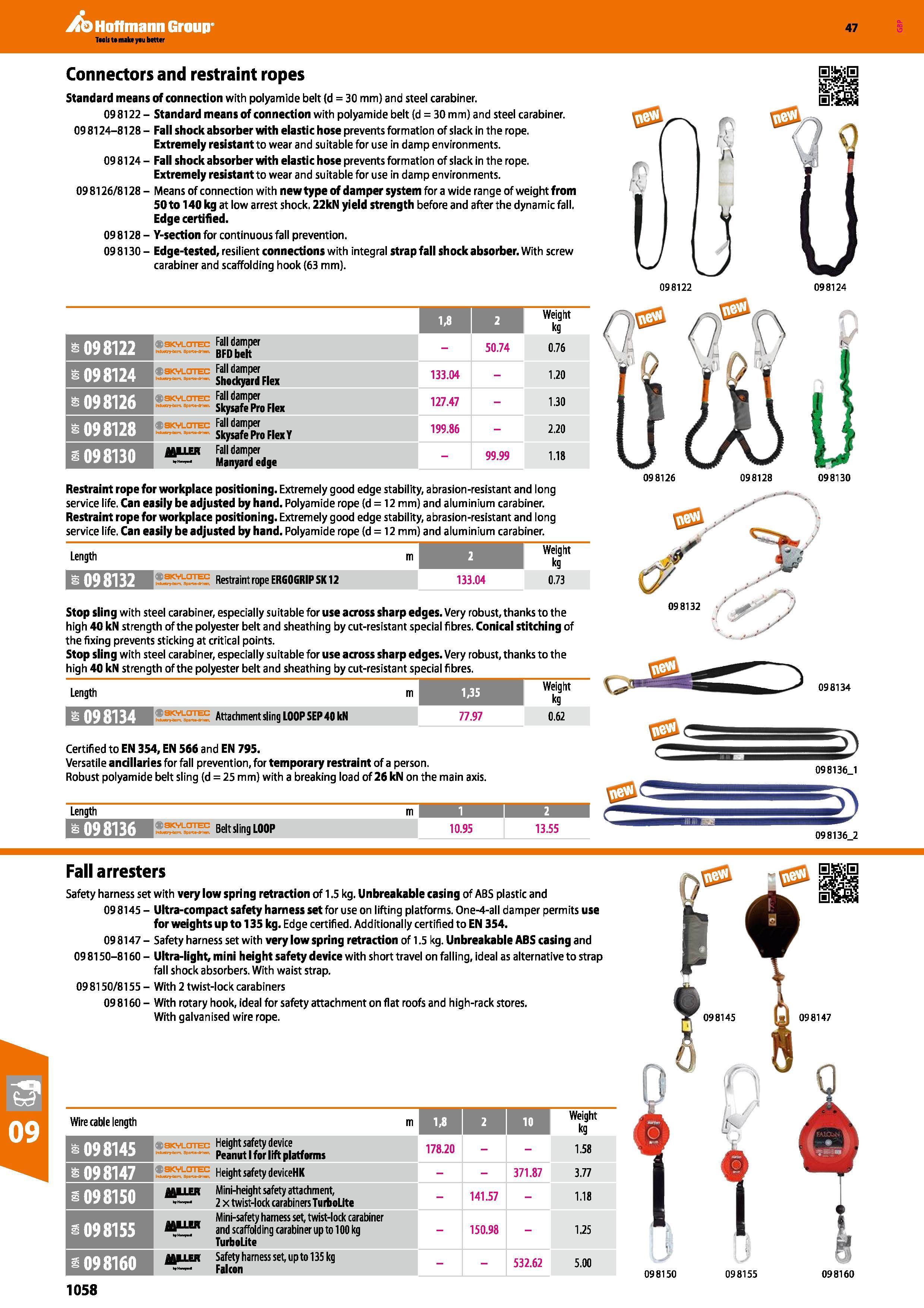 1058 Hoffmann Group 47 Connectors and restraint ropes Standard means of connection with polyamide belt (d = 30 mm) and steel carabiner 098122 - Standa Каталог HOFFMANN GROUP 2016 Ручной слесарно-монтажный и измерительный инструмент и оборудование от комплексного поставщика промышленных предприятий Вер. 47 Англ. Стр. 1058