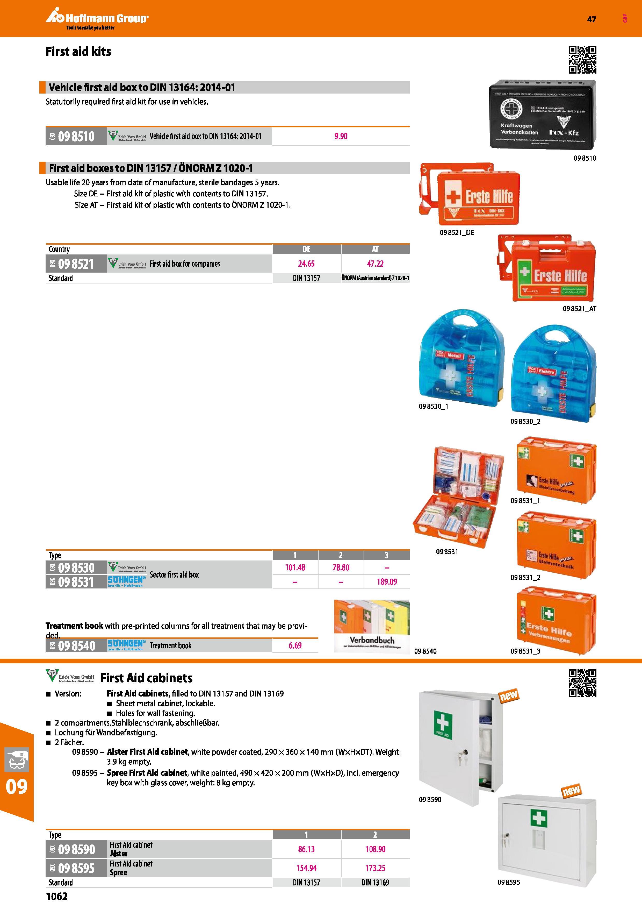1062 Hoffmann Group Taals to make yau better First aid kits Vehicle first aid box to DIN 13164:2014-01 Statutorily required first aid kit for use in v Каталог HOFFMANN GROUP 2016 Ручной слесарно-монтажный и измерительный инструмент и оборудование от комплексного поставщика промышленных предприятий Вер. 47 Англ. Стр. 1062