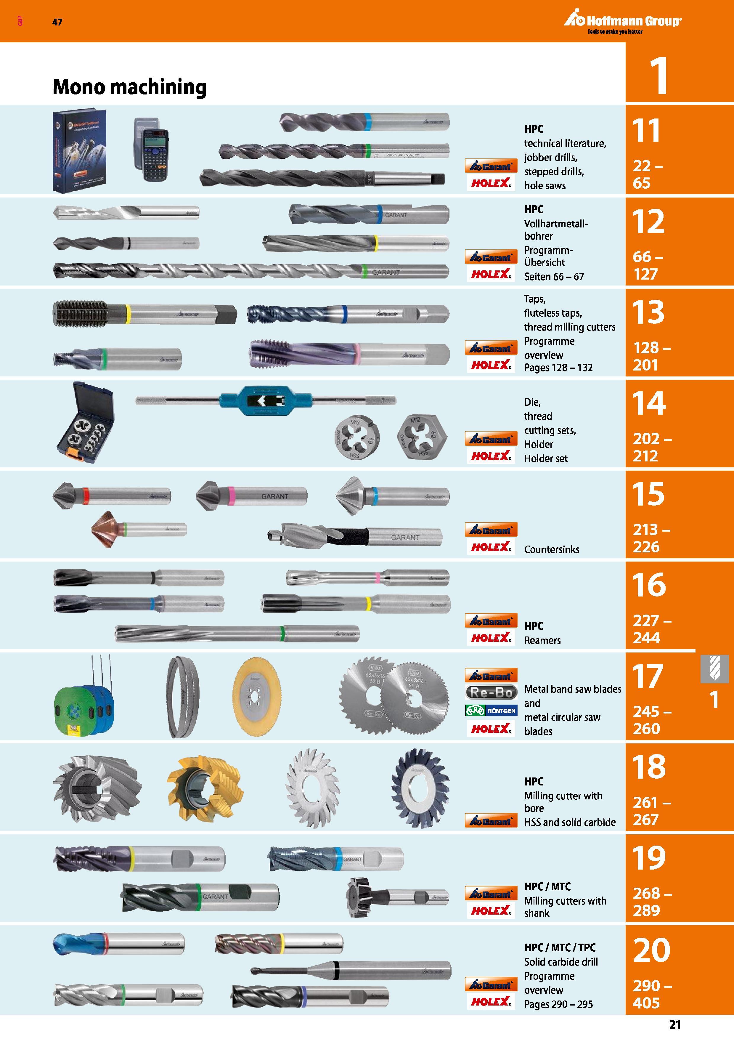 21 47 Mono machining jbGaianl HOLEX HPC technical literature, jobber drills, stepped drills, hole saws HPC Vollhartmetall- bohrer j Programm-XbGaran Каталог HOFFMANN GROUP 2016 Станочный режущий и вспомогательный инструмент для металлорежущих универсальных станков центров и комплексов с ЧПУ Версия 47 Стр. 21