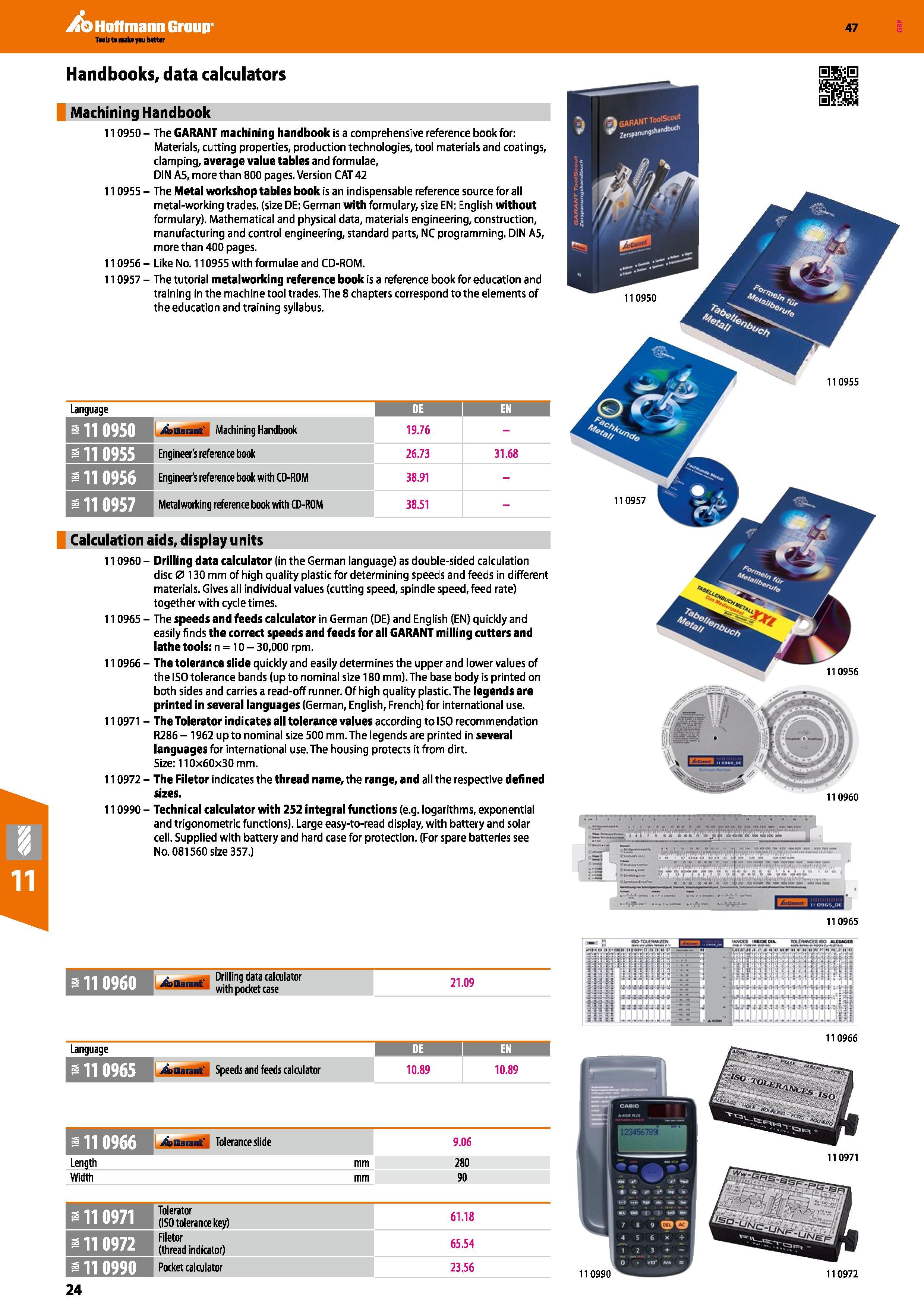 24 Machining Handbook 110950 - The GARANT machining handbook is a comprehensive reference book for: Materials, cutting properties, production techno Каталог HOFFMANN GROUP 2016 Станочный режущий и вспомогательный инструмент для металлорежущих универсальных станков центров и комплексов с ЧПУ Версия 47 Стр. 24
