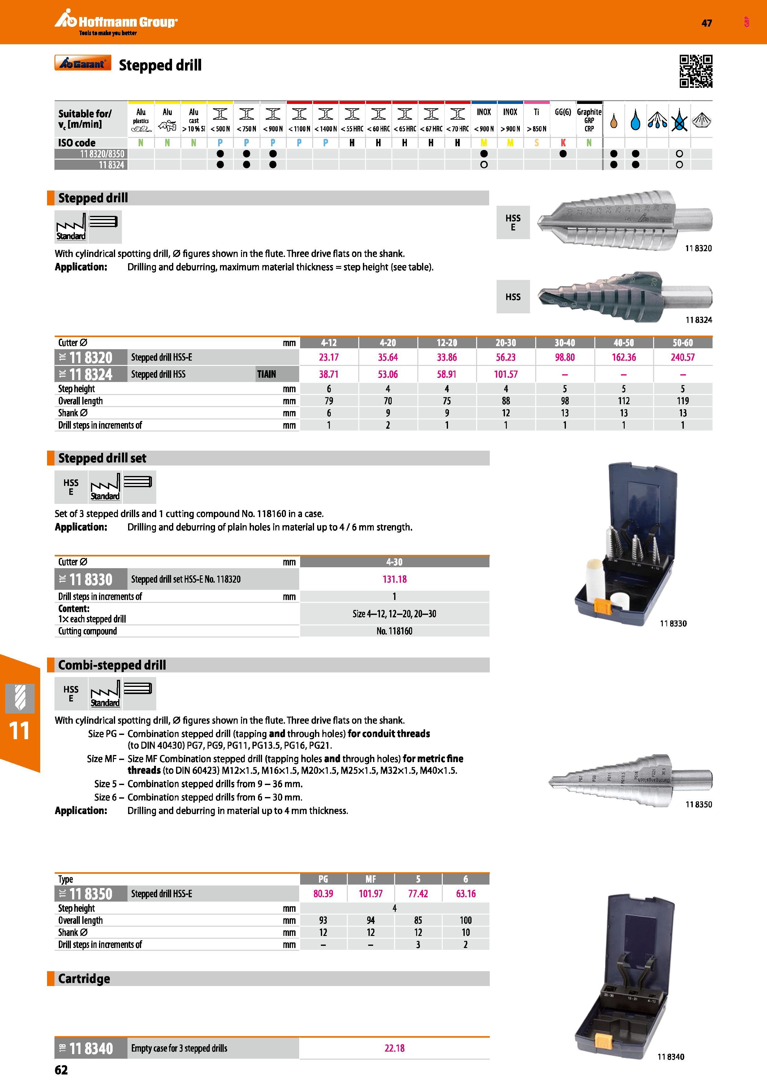 62 Hoffmann Group 47 Stepped drill Suitable for/ v, m/min Alu Alu plastics cast oOSL, >id%SI X < 500 N X < 750 N X <S00N X X X X < 1100 N < 1400 N < Каталог HOFFMANN GROUP 2016 Станочный режущий и вспомогательный инструмент для металлорежущих универсальных станков центров и комплексов с ЧПУ Версия 47 Стр. 62