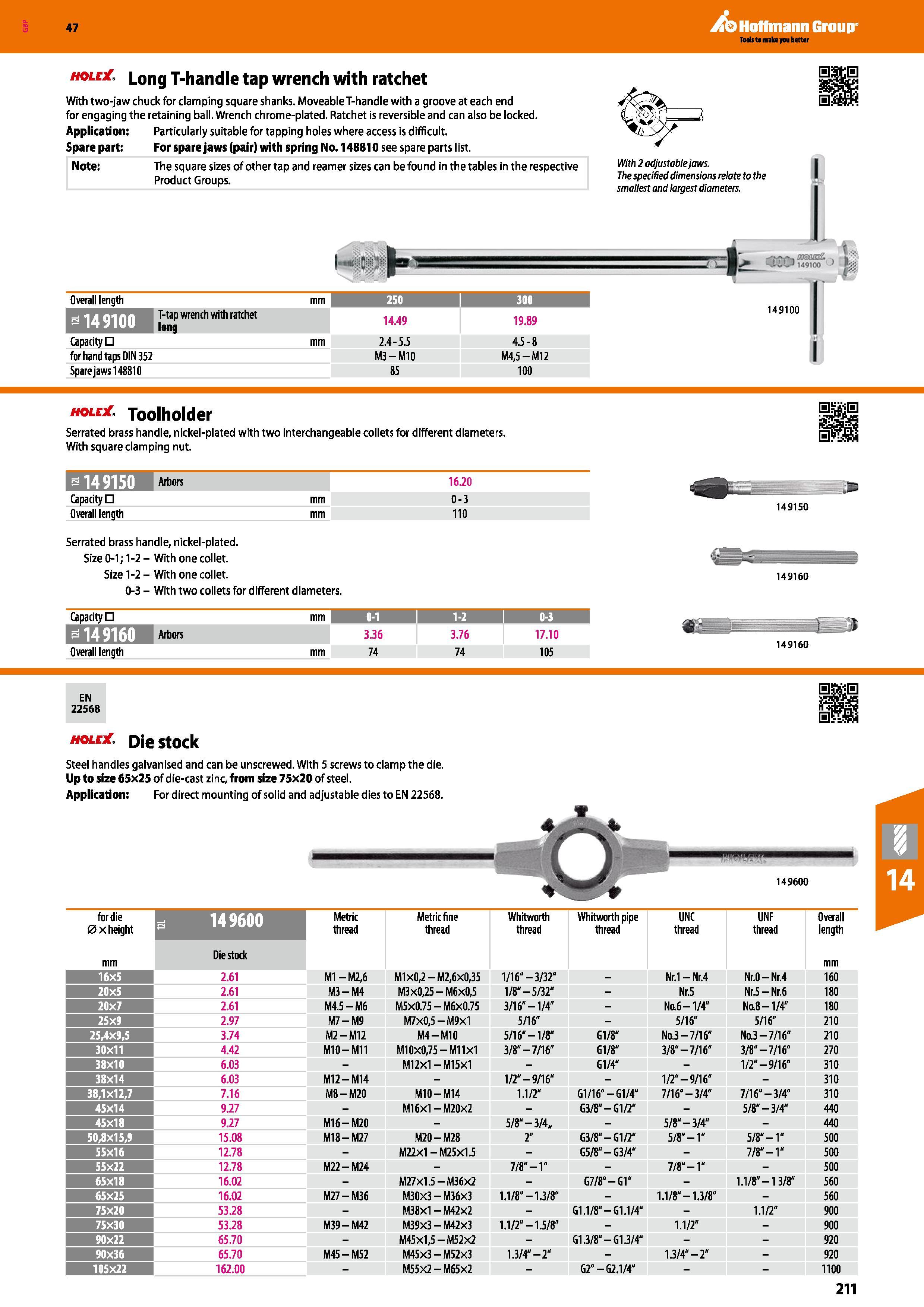 211 Hoffmann Group 47 holoC ong T-handle tap wrench with ratchet With two-jaw chuck for clam ping square shanks Moveable T-handle with a groove at ea Каталог HOFFMANN GROUP 2016 Станочный режущий и вспомогательный инструмент для металлорежущих универсальных станков центров и комплексов с ЧПУ Версия 47 Стр. 211
