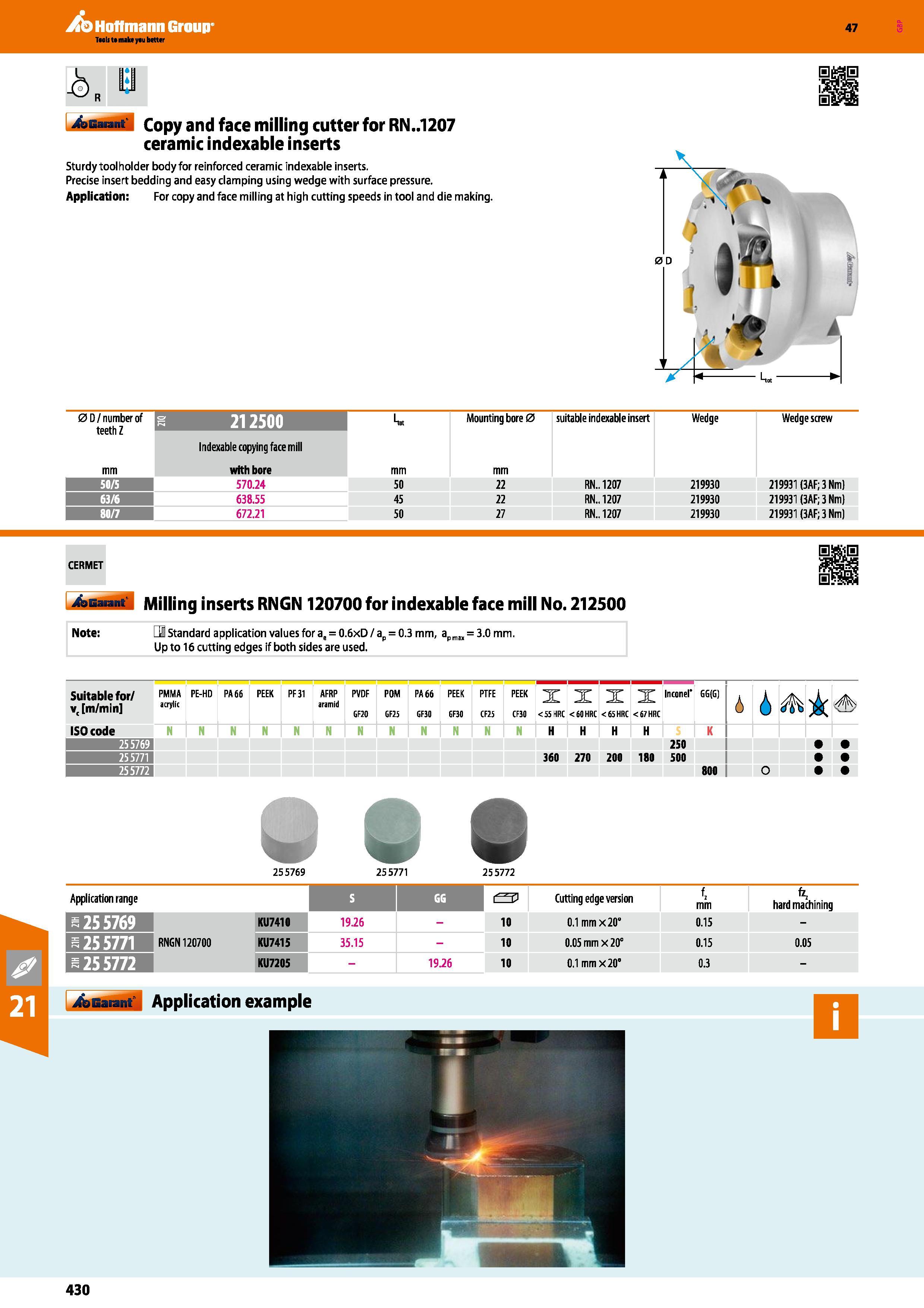 430 Hoffmann Group 47 bGaiant Copy and face milling cutter for RN 1207 ceramic indexable inserts Sturdy toolholder body for reinforced ceramic indexa Каталог HOFFMANN GROUP 2016 Станочный режущий и вспомогательный инструмент для металлорежущих универсальных станков центров и комплексов с ЧПУ Версия 47 Стр. 430