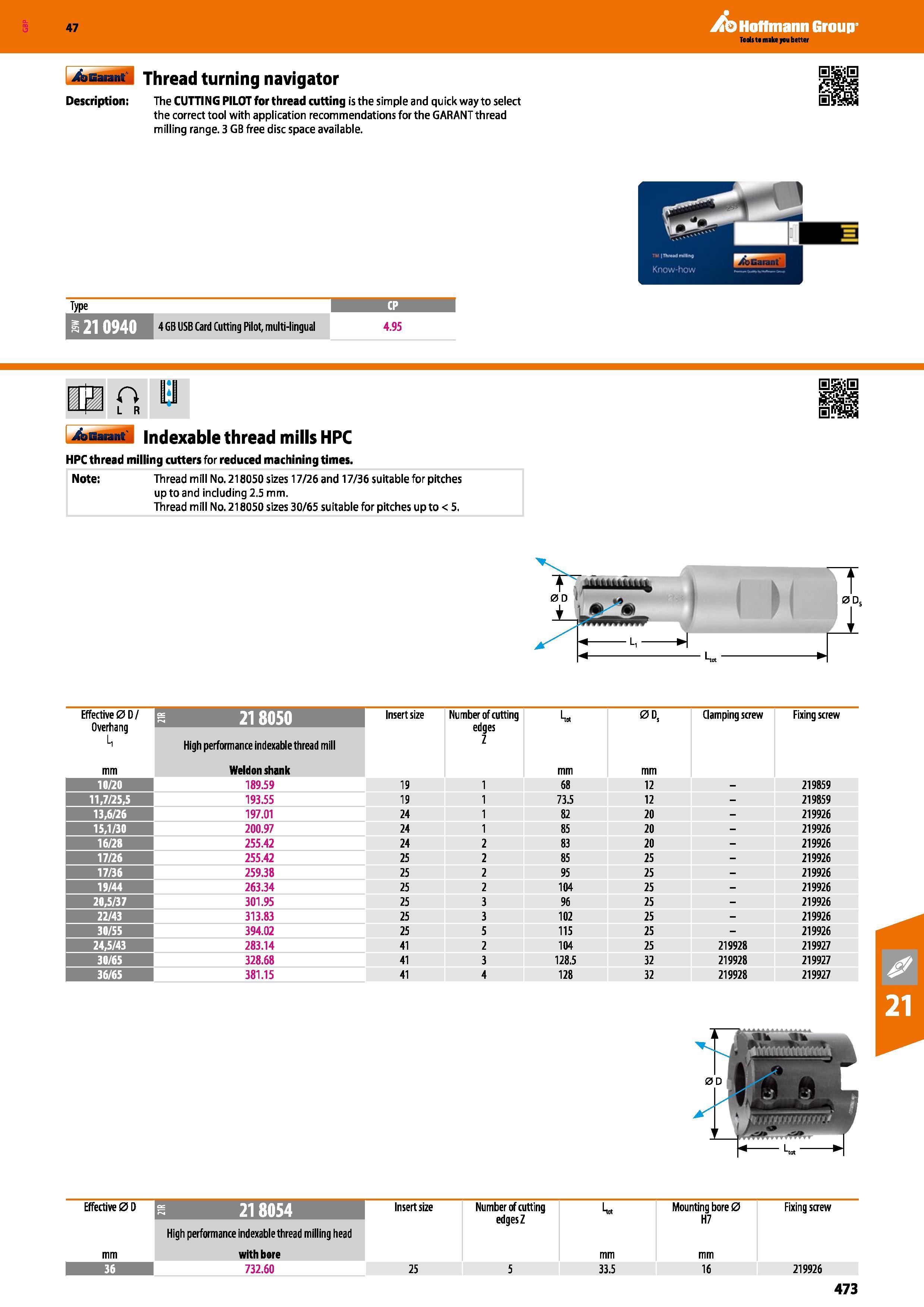 473 Hoffmann Group 47 A&b&mM Thread turning navigator Description: The CUTTING PILOT for thread cutting is the simple and quick way to select the cor Каталог HOFFMANN GROUP 2016 Станочный режущий и вспомогательный инструмент для металлорежущих универсальных станков центров и комплексов с ЧПУ Версия 47 Стр. 473