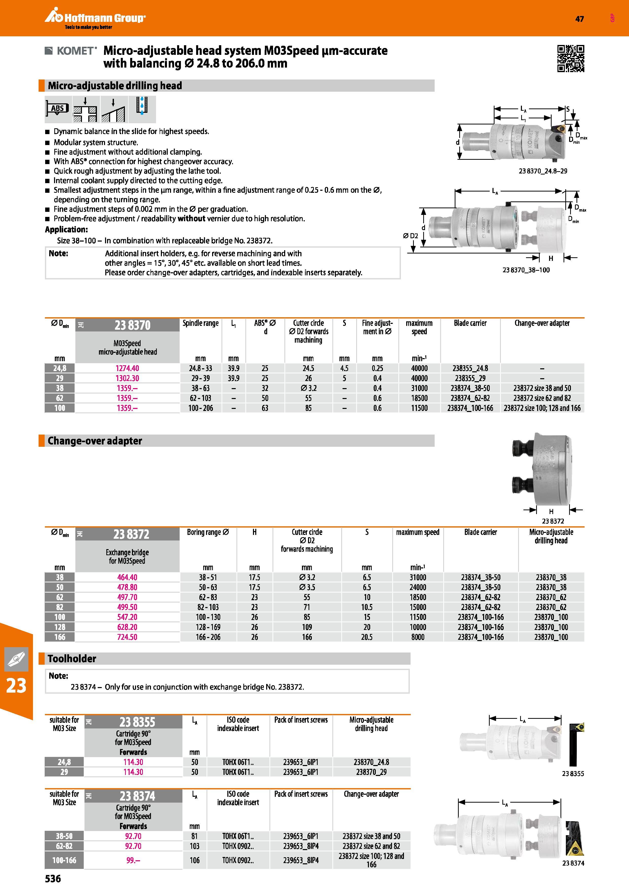536 Hoffmann Group 47 B KOMET Micro-adjustable head system M03Speed (im-accurate with balancing 0 24 8 to 206 0 mm Micro-adjustable drilling head No Каталог HOFFMANN GROUP 2016 Станочный режущий и вспомогательный инструмент для металлорежущих универсальных станков центров и комплексов с ЧПУ Версия 47 Стр. 536
