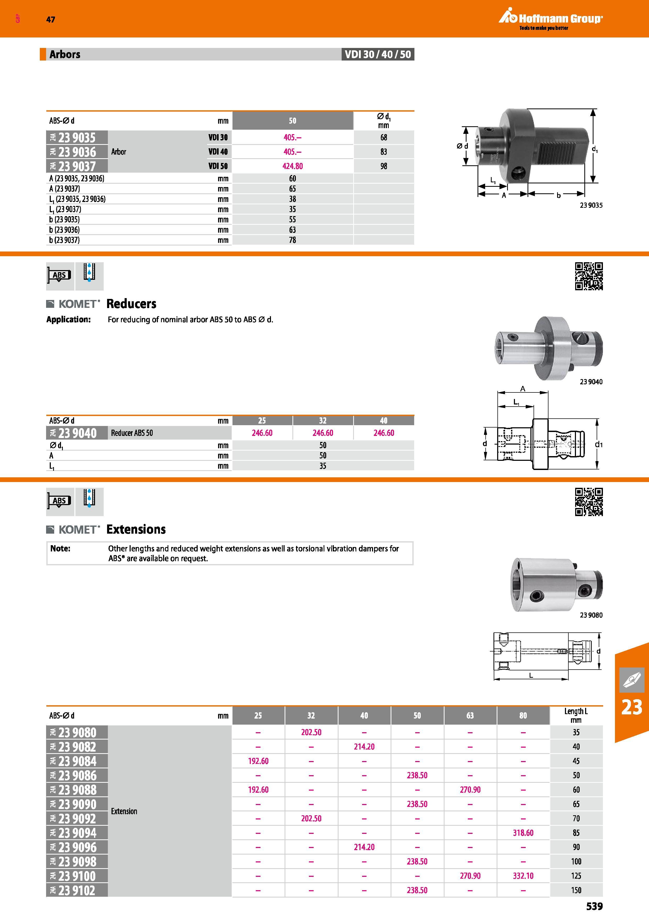 539 Hoffmann Group 47 Arbors VDI30/40/50 ABS-0 d mm 50 0d, mm a 23 9035 VDI 30 405 - 68 a 23 9036 Arbor VDI 40 405 - 83 a 23 9037 VDI 50 424 80 98 A Каталог HOFFMANN GROUP 2016 Станочный режущий и вспомогательный инструмент для металлорежущих универсальных станков центров и комплексов с ЧПУ Версия 47 Стр. 539
