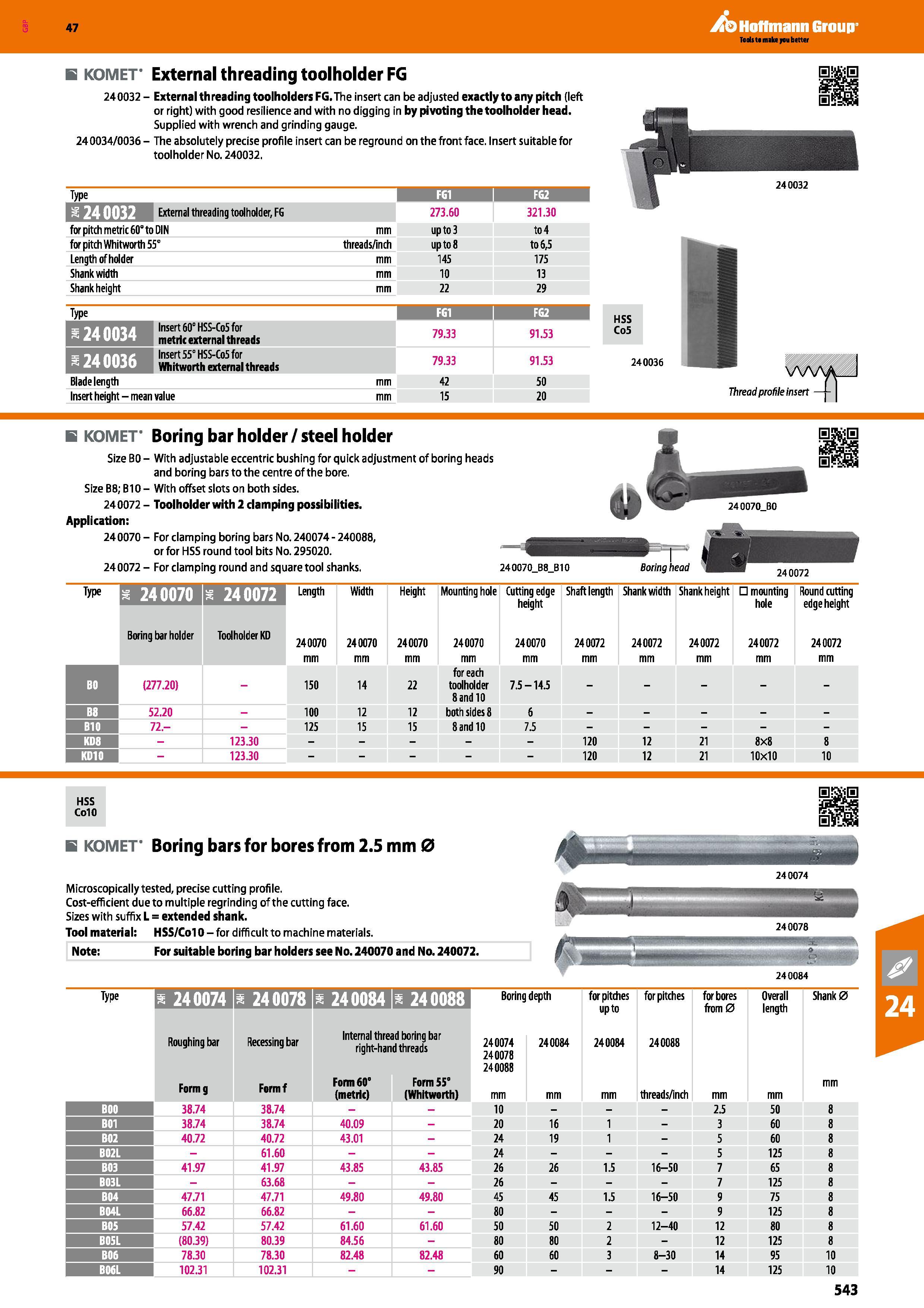 543 Hoffmann Group 47 B KOMET External threading toolholder FG 240032 - External threading toolholders FG The insert can be adjusted exactly to any p Каталог HOFFMANN GROUP 2016 Станочный режущий и вспомогательный инструмент для металлорежущих универсальных станков центров и комплексов с ЧПУ Версия 47 Стр. 543