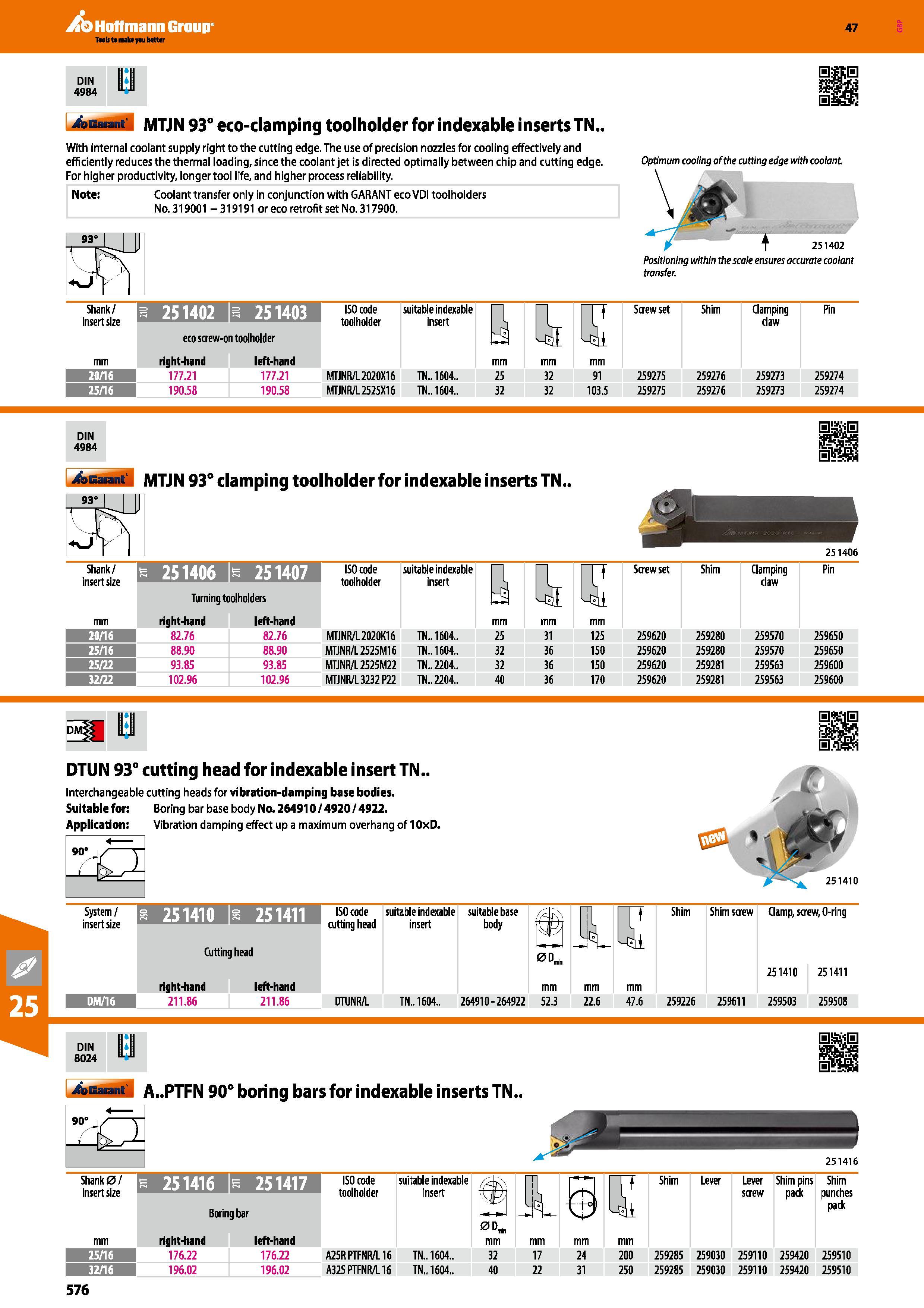576 Hoffmann Group 47 DIN 4984 4aBM id MTJN 93° eco-damping toolholder for indexable inserts TN With internal coolant supply right to the cutting edg Каталог HOFFMANN GROUP 2016 Станочный режущий и вспомогательный инструмент для металлорежущих универсальных станков центров и комплексов с ЧПУ Версия 47 Стр. 576