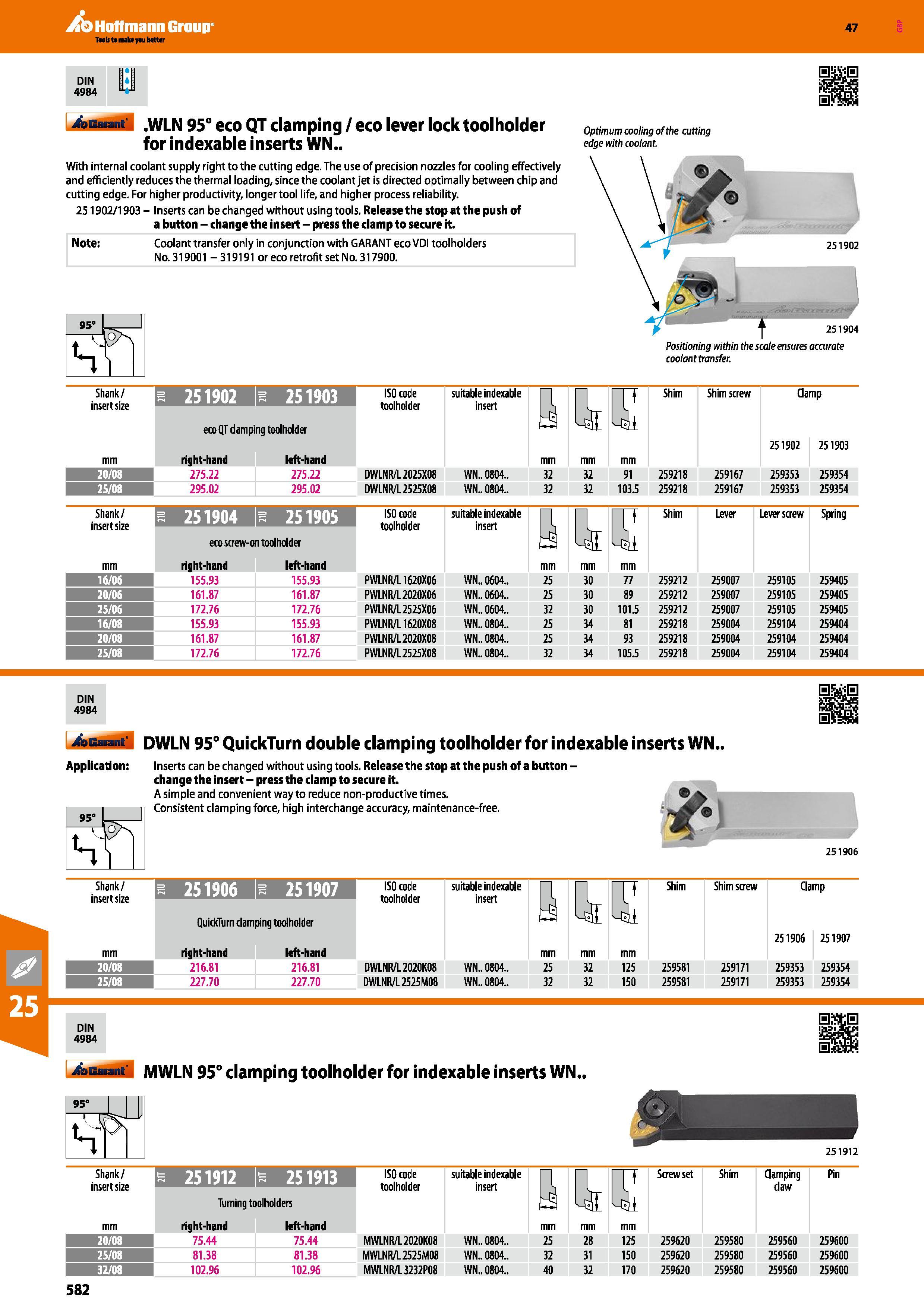 582 Hoffmann Group 47 DIN 4984 4aBM id WLN 95° eco QT clamping / eco lever lock toolholder for indexable inserts WN With internal coolant supply righ Каталог HOFFMANN GROUP 2016 Станочный режущий и вспомогательный инструмент для металлорежущих универсальных станков центров и комплексов с ЧПУ Версия 47 Стр. 582