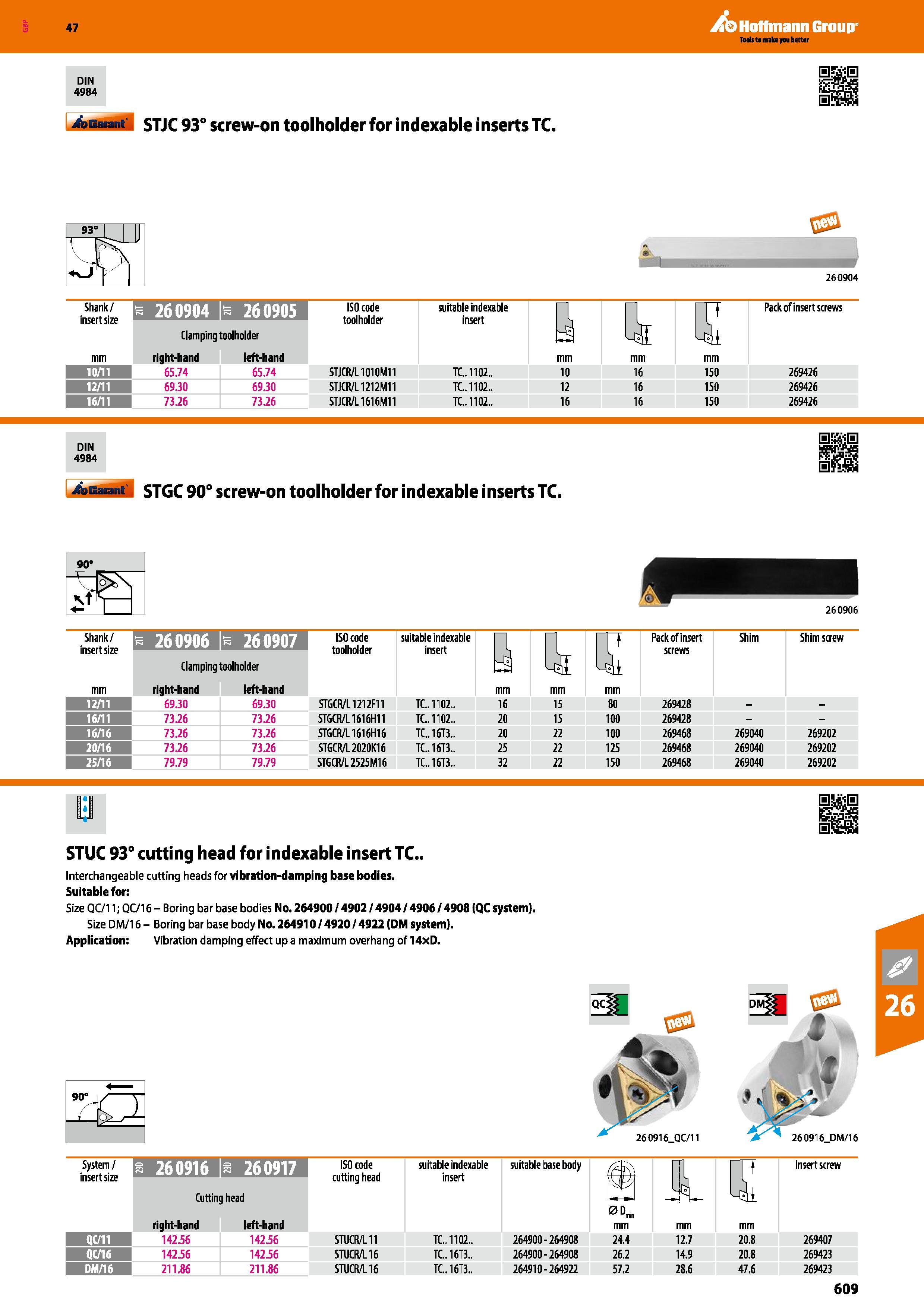 609 Hoffmann Group 47 DIN 4984 STJC 93° screw-on toolholder for indexable inserts TC 260904 Shank/ insert size 260904 N 26 firm Clamping toolholder r Каталог HOFFMANN GROUP 2016 Станочный режущий и вспомогательный инструмент для металлорежущих универсальных станков центров и комплексов с ЧПУ Версия 47 Стр. 609