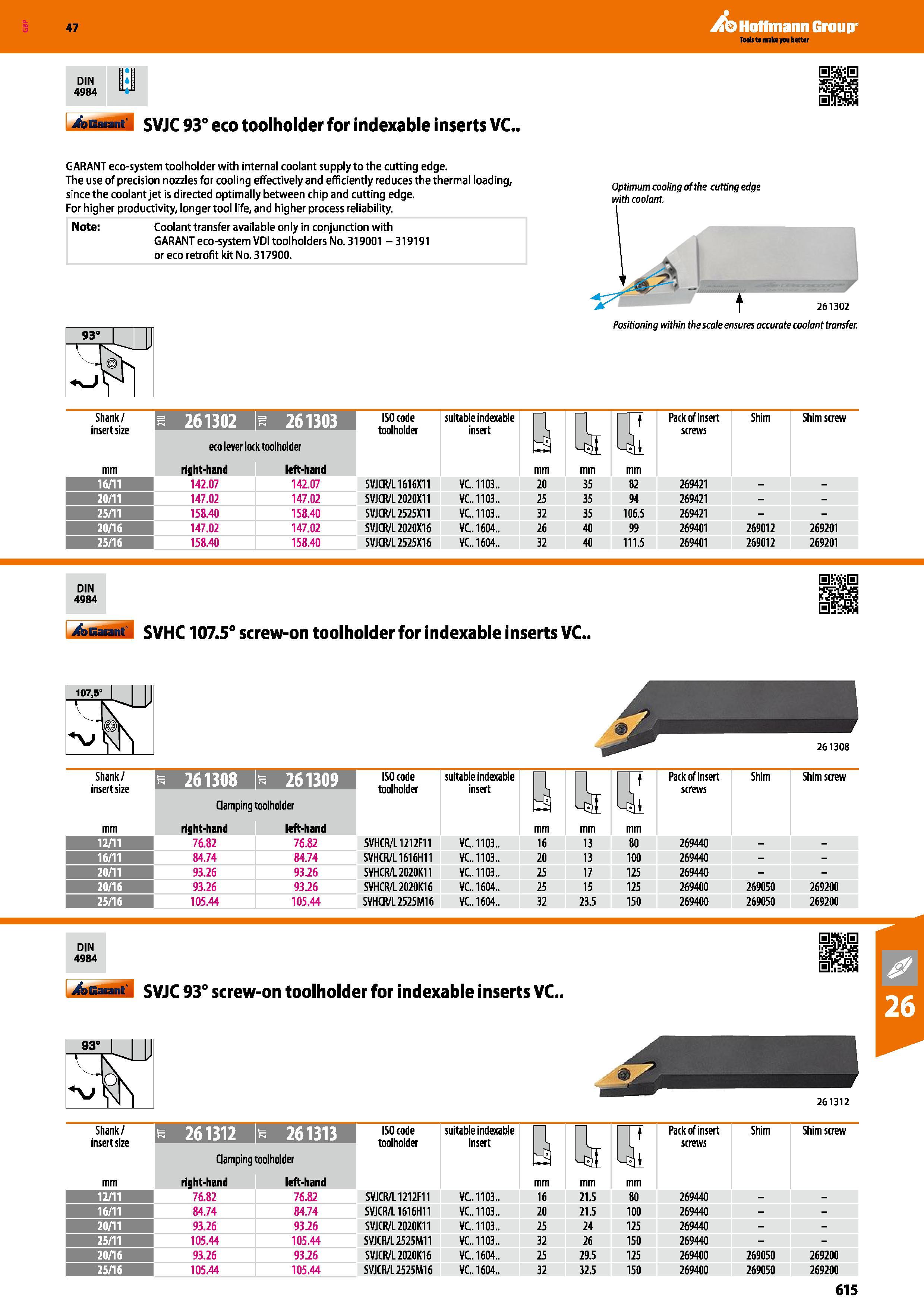 615 bGaiant SVJC 93° eco toolholder for indexable inserts VC GARANT eco-system toolholder with internal coolant supply to the cutting edge The use of Каталог HOFFMANN GROUP 2016 Станочный режущий и вспомогательный инструмент для металлорежущих универсальных станков центров и комплексов с ЧПУ Версия 47 Стр. 615