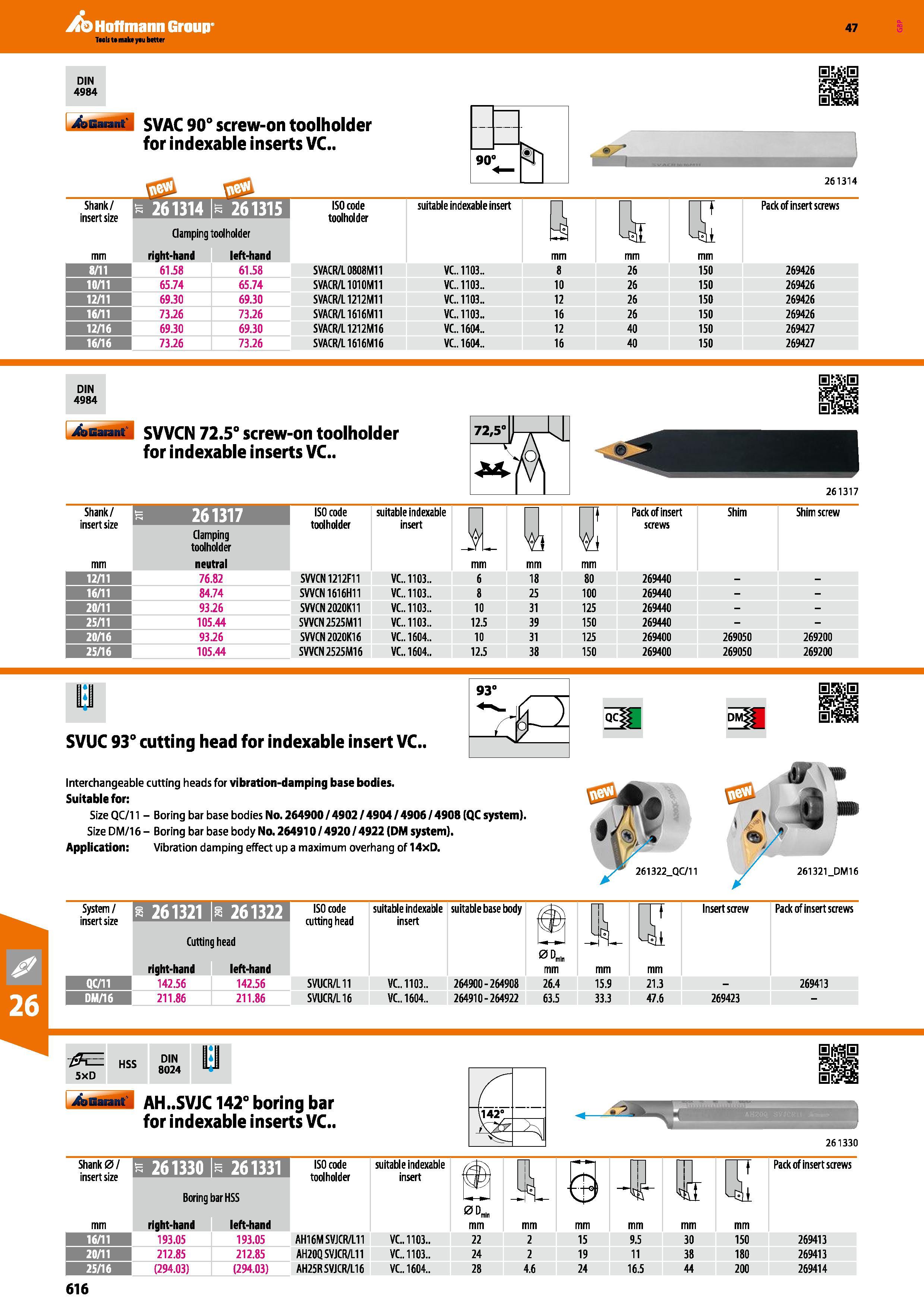 616 Hoffmann Group 47 DIN 4984 j&JGaiant‘ Shank/ insertsize SVAC 90° screw-on toolholder for indexable inserts VC ISO code toolholder Clamping toolho Каталог HOFFMANN GROUP 2016 Станочный режущий и вспомогательный инструмент для металлорежущих универсальных станков центров и комплексов с ЧПУ Версия 47 Стр. 616