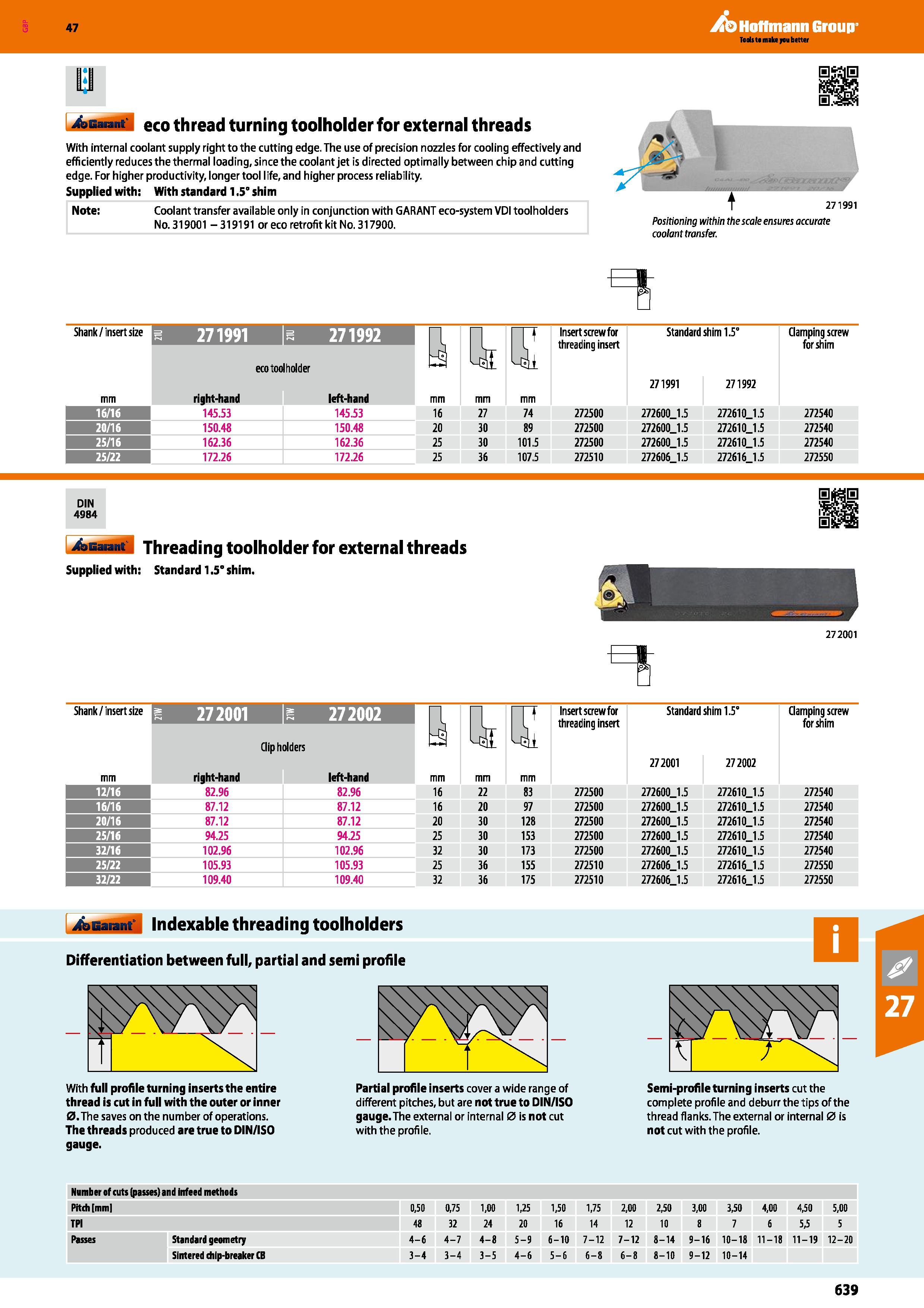 639 Hoffmann Group 47 4aBM id eco thread turning toolholder for external threads With internal coolant supply right to the cutting edge The use of pr Каталог HOFFMANN GROUP 2016 Станочный режущий и вспомогательный инструмент для металлорежущих универсальных станков центров и комплексов с ЧПУ Версия 47 Стр. 639