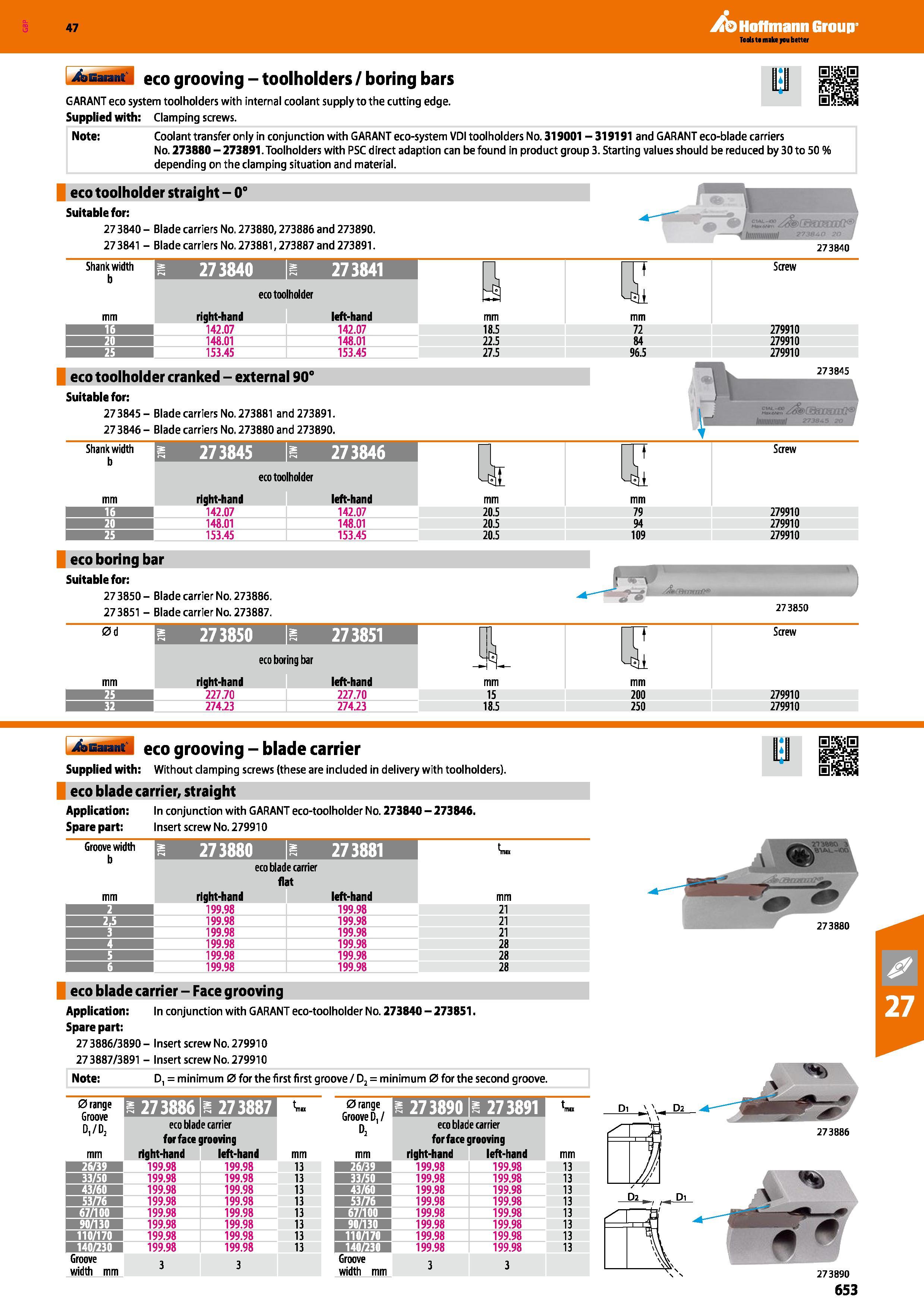 653 Hoffmann Group 47 i&Eaniit' eco grooving - toolholders / boring bars GARANT eco system toolholders with internal coolant supply to the cutting ed Каталог HOFFMANN GROUP 2016 Станочный режущий и вспомогательный инструмент для металлорежущих универсальных станков центров и комплексов с ЧПУ Версия 47 Стр. 653