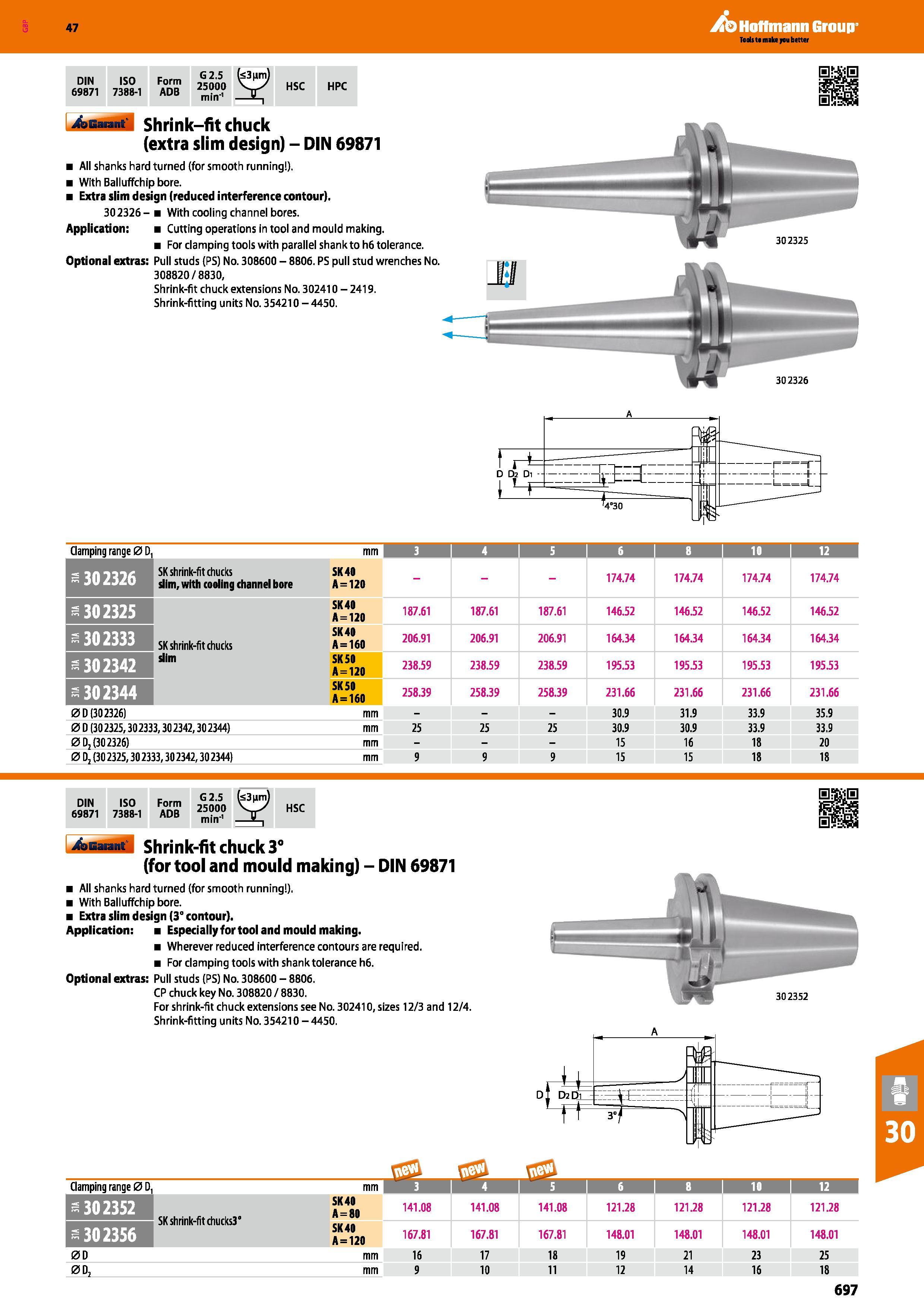 697 Hoffmann Group 47 DIN 69871 ISO 7388-1 Form ADB G 2 5 25000 min-1 b3nm) HSC HPC I 4aBM id Shrink-fit chuck (extra slim design) - DIN 69871 All sh Каталог HOFFMANN GROUP 2016 Станочный режущий и вспомогательный инструмент для металлорежущих универсальных станков центров и комплексов с ЧПУ Версия 47 Стр. 697
