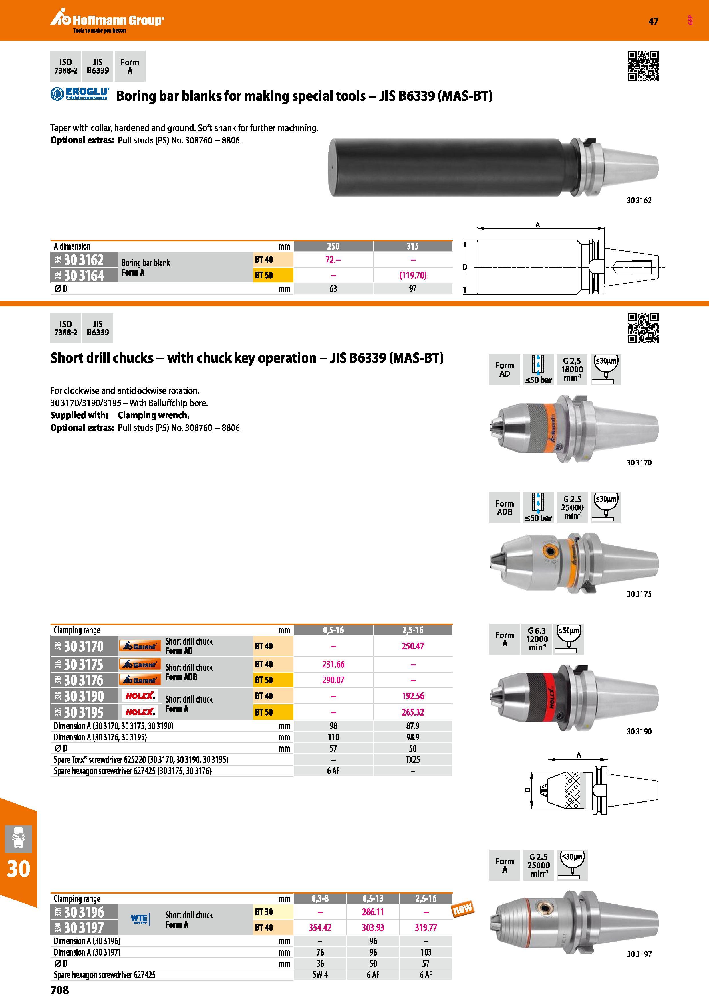 708 Hoffmann Group 47 ISO JIS Form 7388-2 B6339 A H EROGLU' f Pri l lan rk un Boring bar blanks for making special tools - JIS B6339 (MAS-BT) j Taper Каталог HOFFMANN GROUP 2016 Станочный режущий и вспомогательный инструмент для металлорежущих универсальных станков центров и комплексов с ЧПУ Версия 47 Стр. 708