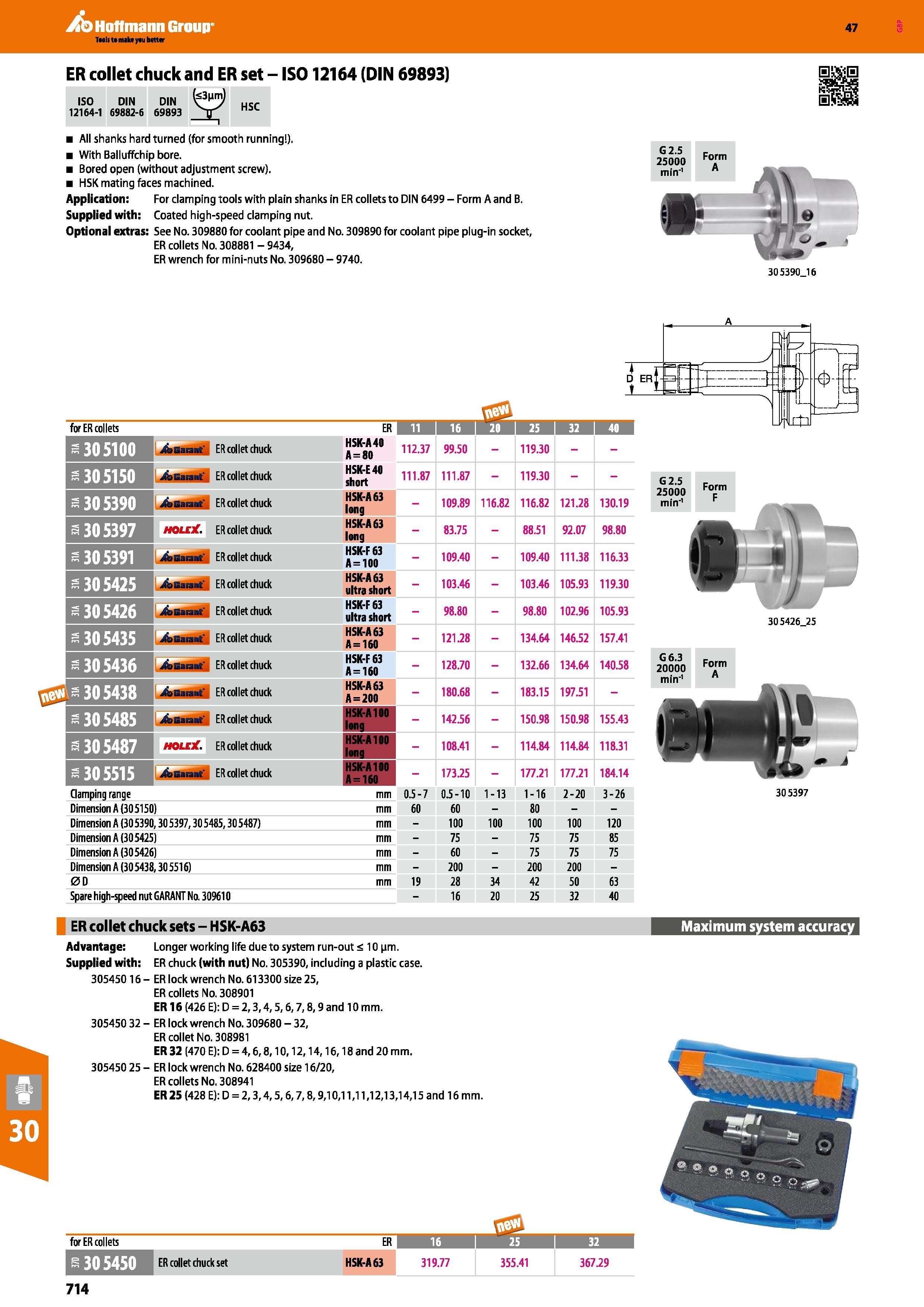 714 ib Hoffmann Group 47 ER collet chuck and ER set - ISO 12164-1 DIN 69882-6 DIN 69893 m) HSC All shanks hard turned (for smooth running ) With Ball Каталог HOFFMANN GROUP 2016 Станочный режущий и вспомогательный инструмент для металлорежущих универсальных станков центров и комплексов с ЧПУ Версия 47 Стр. 714
