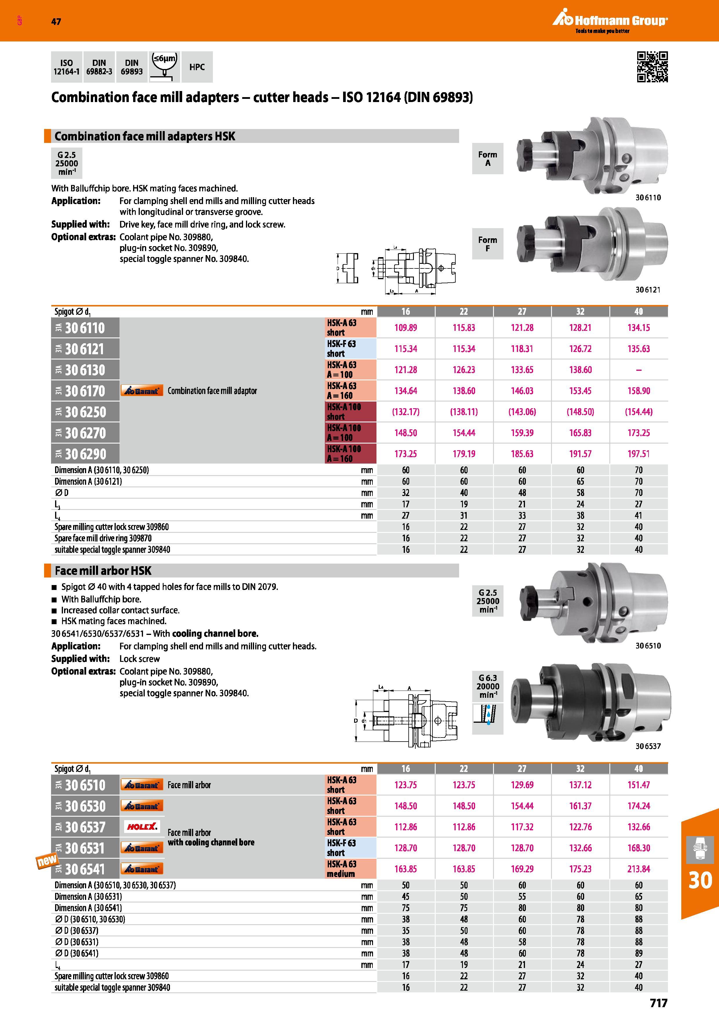 717 Hoffmann Group 47 ISO DIN DIN 12164-1 69882-3 69893 HPC Combination face mill adapters - cutter heads - IS012164 (DIN 69893) Combination face mil Каталог HOFFMANN GROUP 2016 Станочный режущий и вспомогательный инструмент для металлорежущих универсальных станков центров и комплексов с ЧПУ Версия 47 Стр. 717
