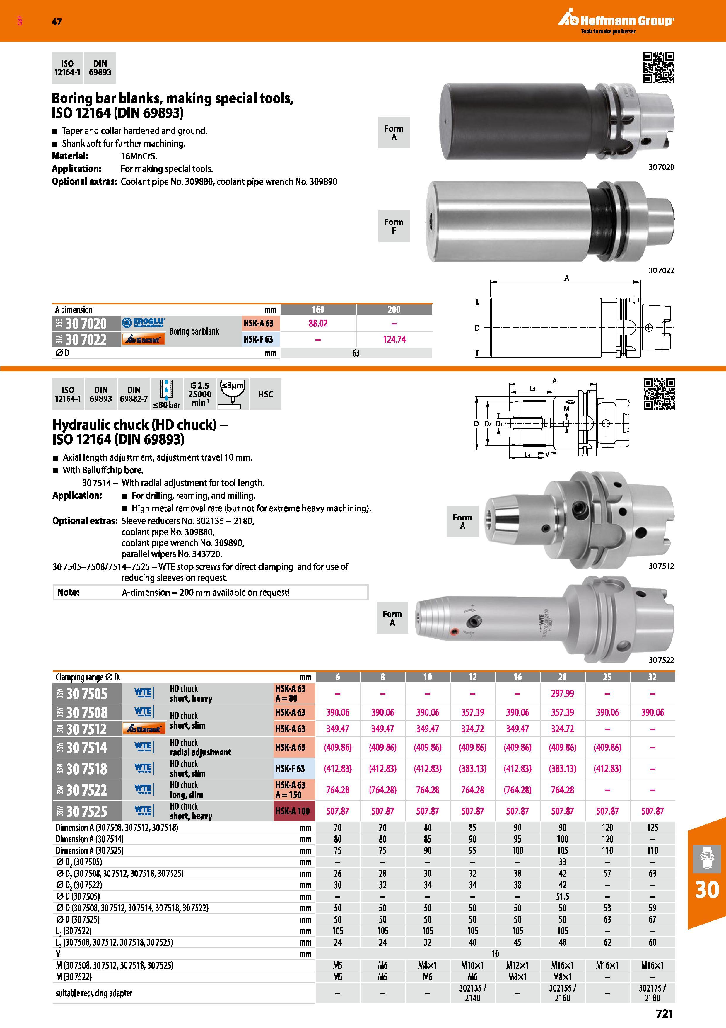 721 Hoffmann Group 47 ss ISO DIN 12164-1 69893 Boring bar blanks, making special tools, IS012164 (DIN 69893) Taper and collar hardened and ground Sha Каталог HOFFMANN GROUP 2016 Станочный режущий и вспомогательный инструмент для металлорежущих универсальных станков центров и комплексов с ЧПУ Версия 47 Стр. 721