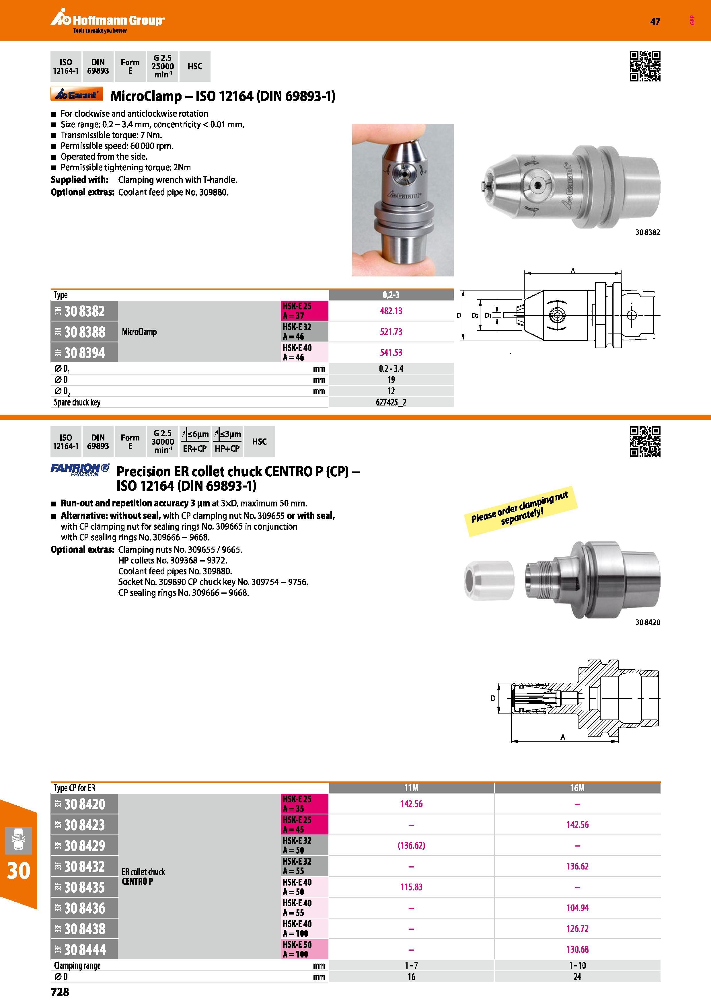 728 Hoffmann Group 47 ISO 12164-1 DIN 69893 Form E G 2 5 25000 min'1 HSC 4aBat M MicroClamp - IS012164 (DIN 69893-1) For clockwise and anticlockwise Каталог HOFFMANN GROUP 2016 Станочный режущий и вспомогательный инструмент для металлорежущих универсальных станков центров и комплексов с ЧПУ Версия 47 Стр. 728
