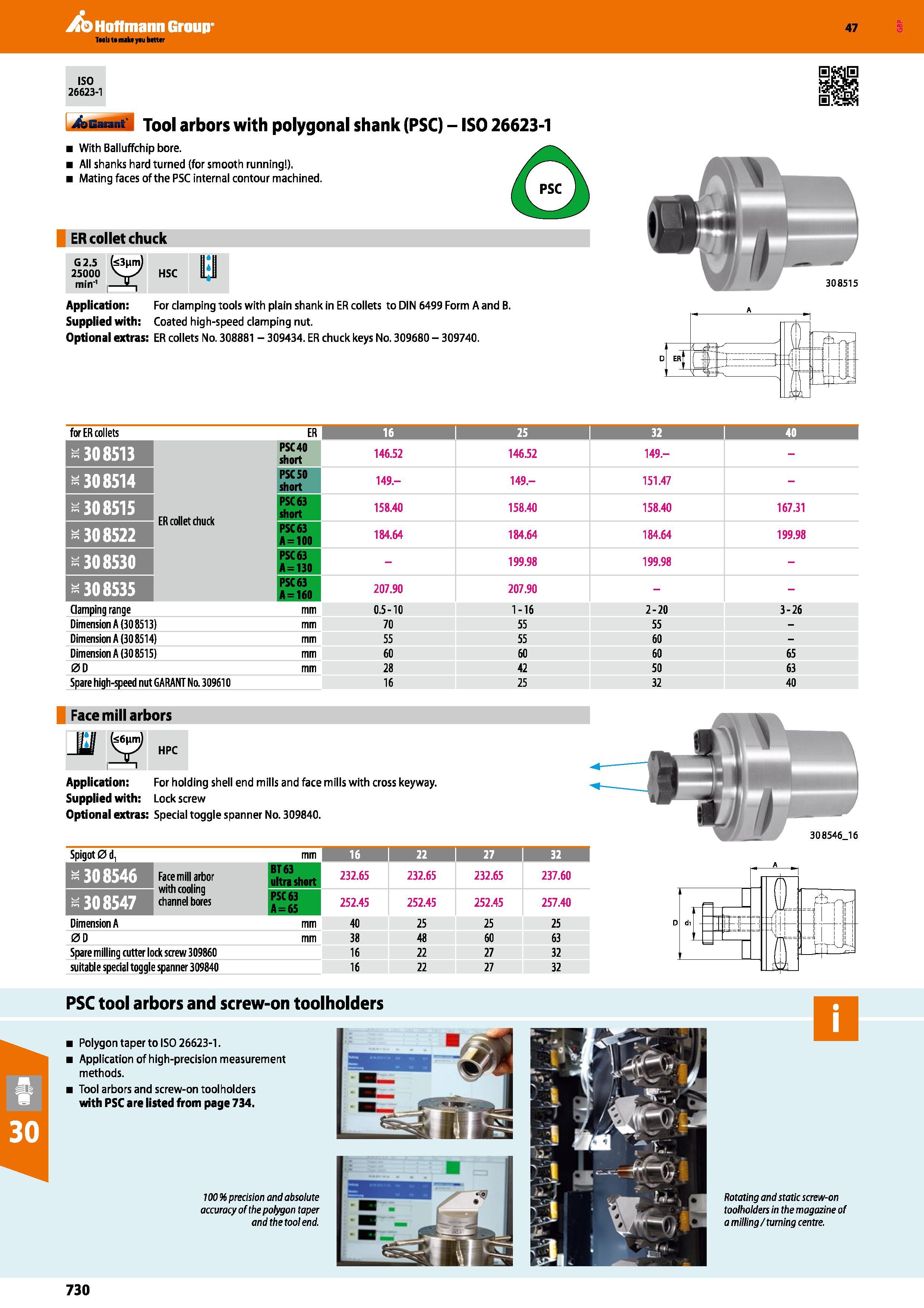 730 Hoffmann Group 47 ISO 26623-1 4asat M Tool arbors with polygonal shank (PSC) - ISO 26623-1 With Balluffchip bore All shanks hard turned (for smoo Каталог HOFFMANN GROUP 2016 Станочный режущий и вспомогательный инструмент для металлорежущих универсальных станков центров и комплексов с ЧПУ Версия 47 Стр. 730
