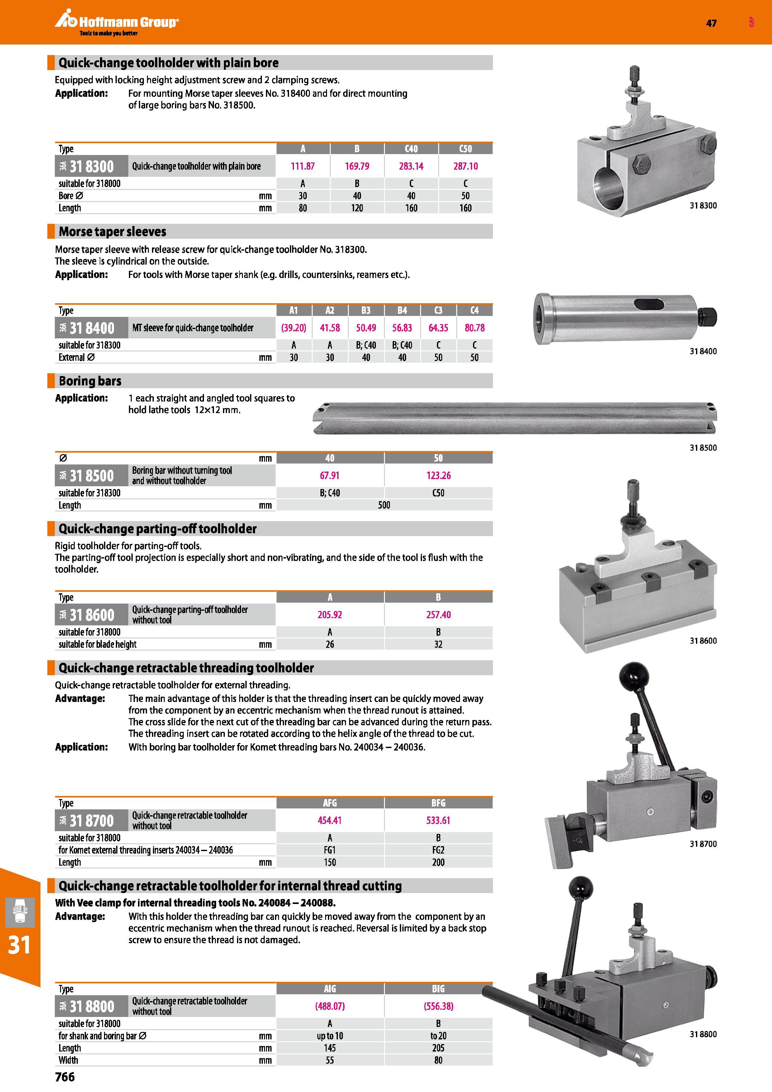 766 Quick-change tool holder with plain bore Equipped with locking height adjustment screw and 2 clamping screws Application: For mounting Morse tape Каталог HOFFMANN GROUP 2016 Станочный режущий и вспомогательный инструмент для металлорежущих универсальных станков центров и комплексов с ЧПУ Версия 47 Стр. 766