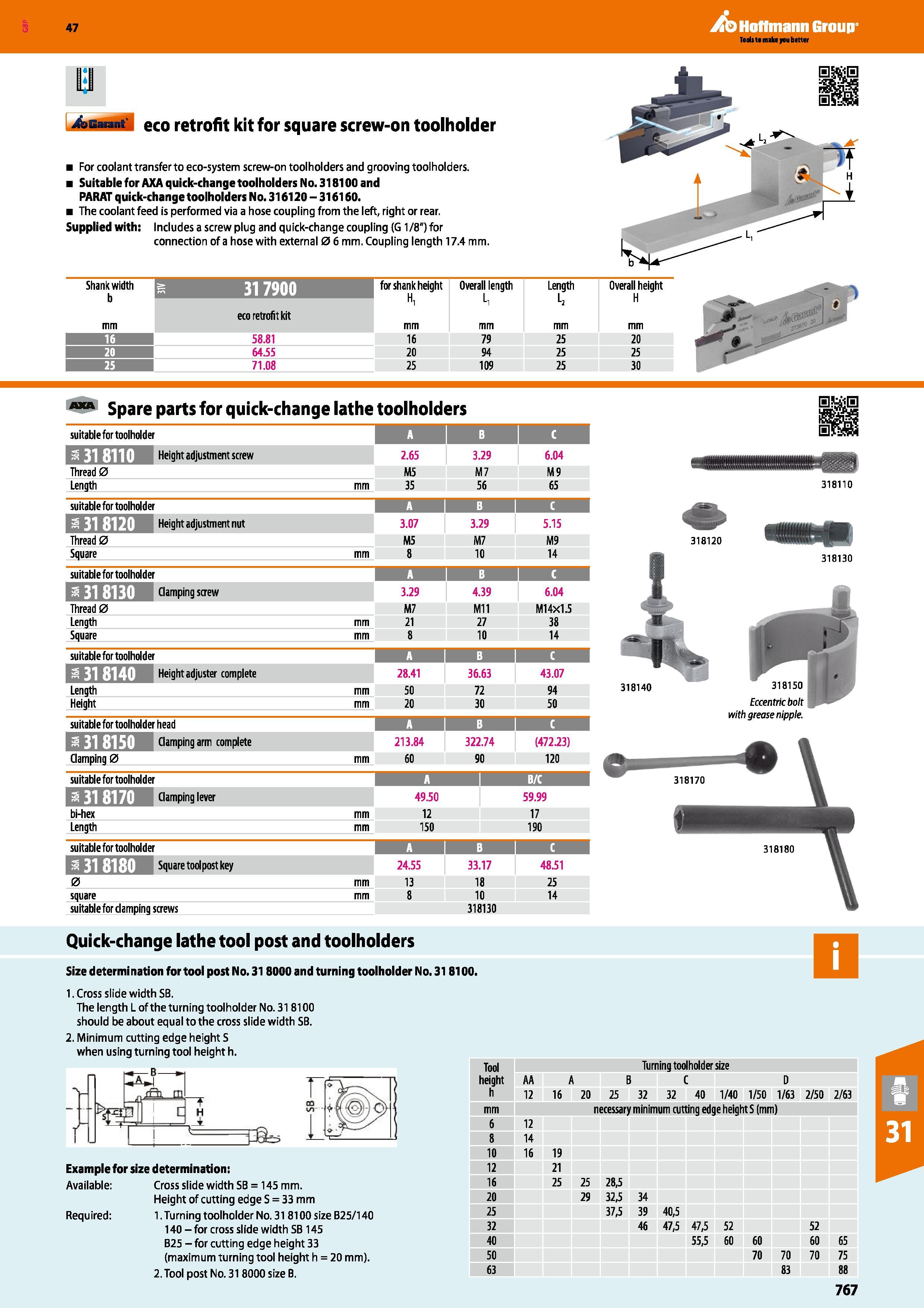 767 47 4asat M eco retrofit kit for square screw-on toolholder For coolant transfer to eco-system screw-on toolholders and grooving toolholders Suita Каталог HOFFMANN GROUP 2016 Станочный режущий и вспомогательный инструмент для металлорежущих универсальных станков центров и комплексов с ЧПУ Версия 47 Стр. 767