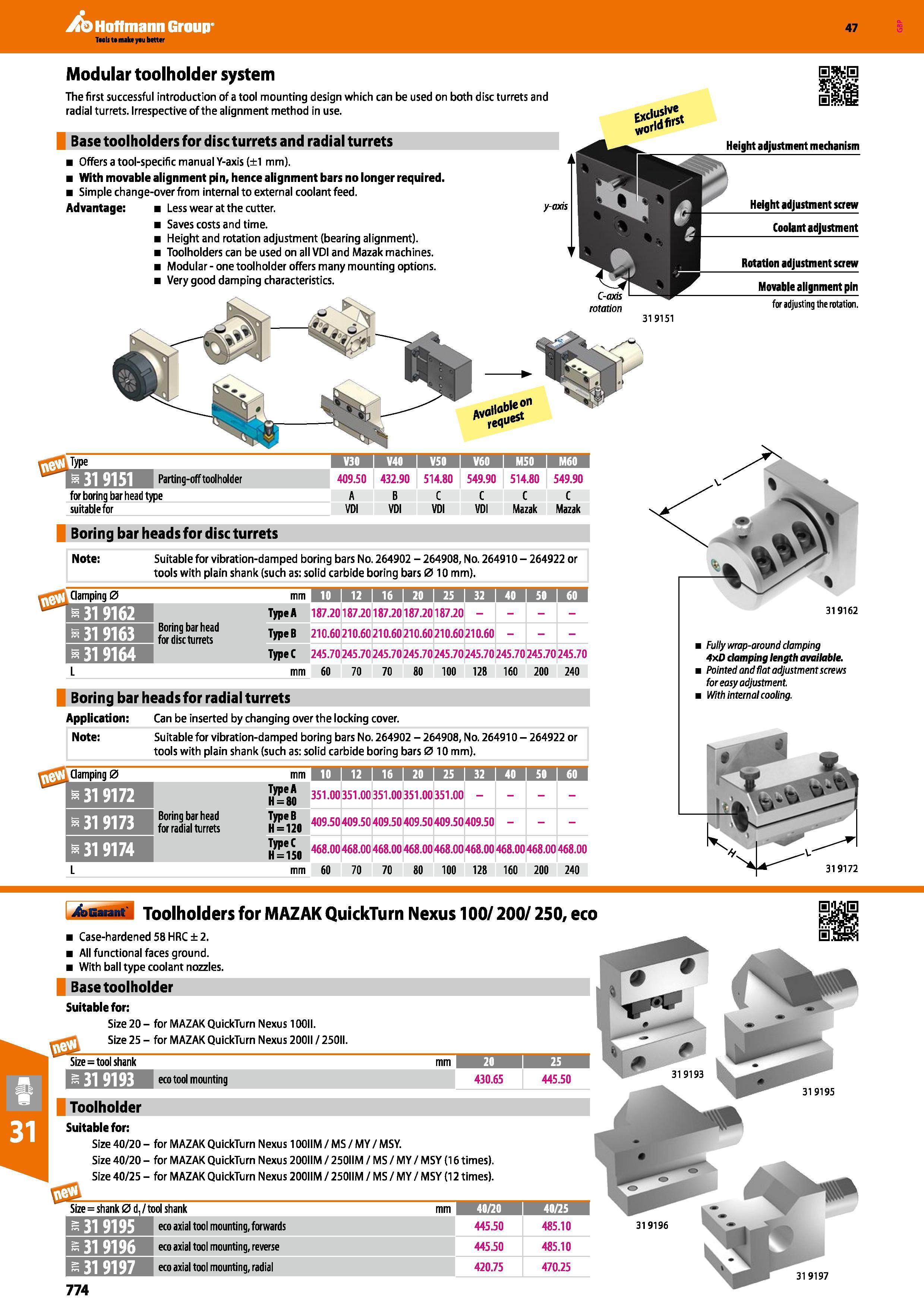 774 Hoffmann Group 47 Modular toolholder system The first successful introduction of a tool mounting design which can be used on both disc turrets an Каталог HOFFMANN GROUP 2016 Станочный режущий и вспомогательный инструмент для металлорежущих универсальных станков центров и комплексов с ЧПУ Версия 47 Стр. 774