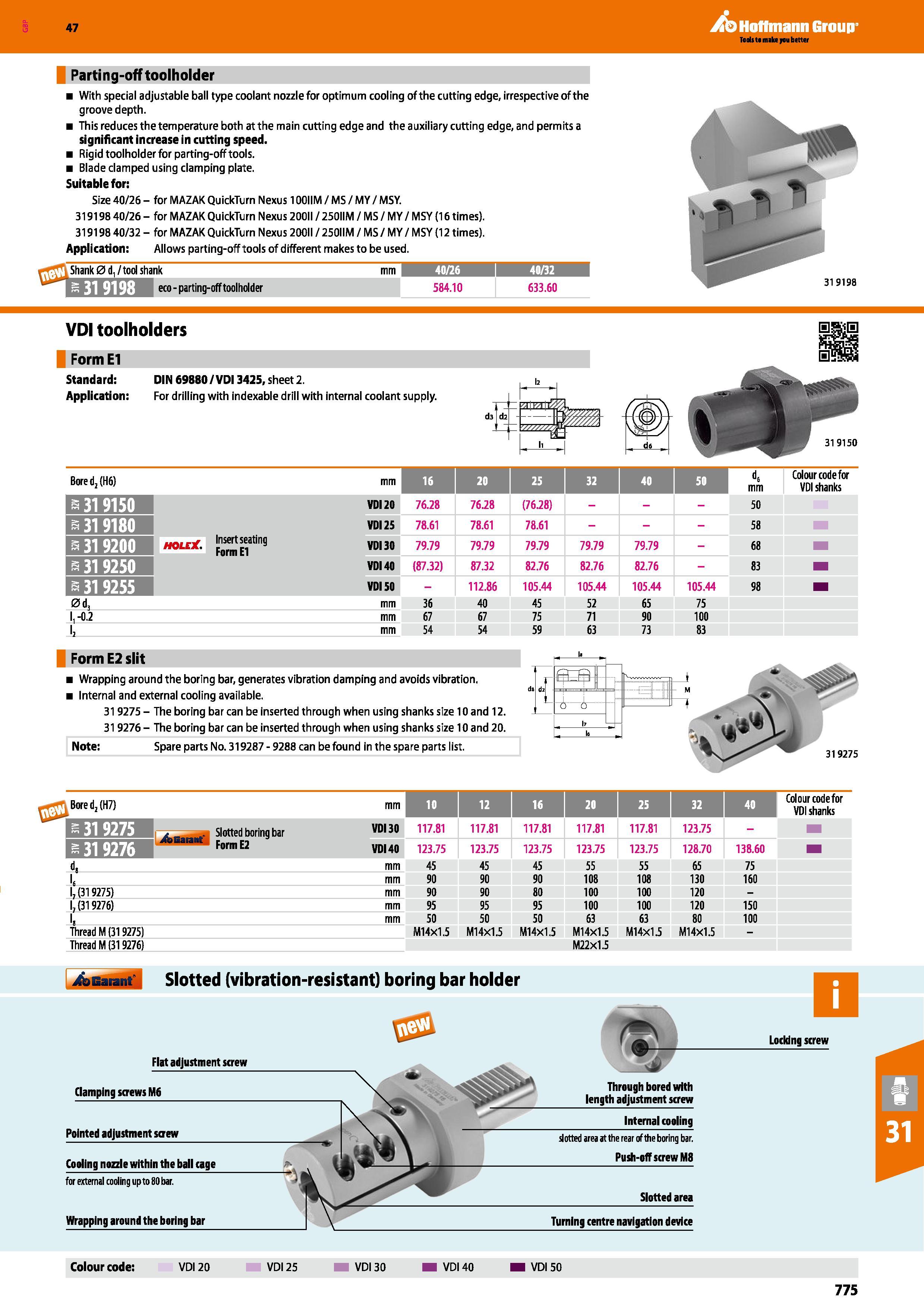 775 47 Parting-off toolholder With special adjustable ball type coolant nozzle for optimum cooling of the cutting edge, irrespective of the groove de Каталог HOFFMANN GROUP 2016 Станочный режущий и вспомогательный инструмент для металлорежущих универсальных станков центров и комплексов с ЧПУ Версия 47 Стр. 775