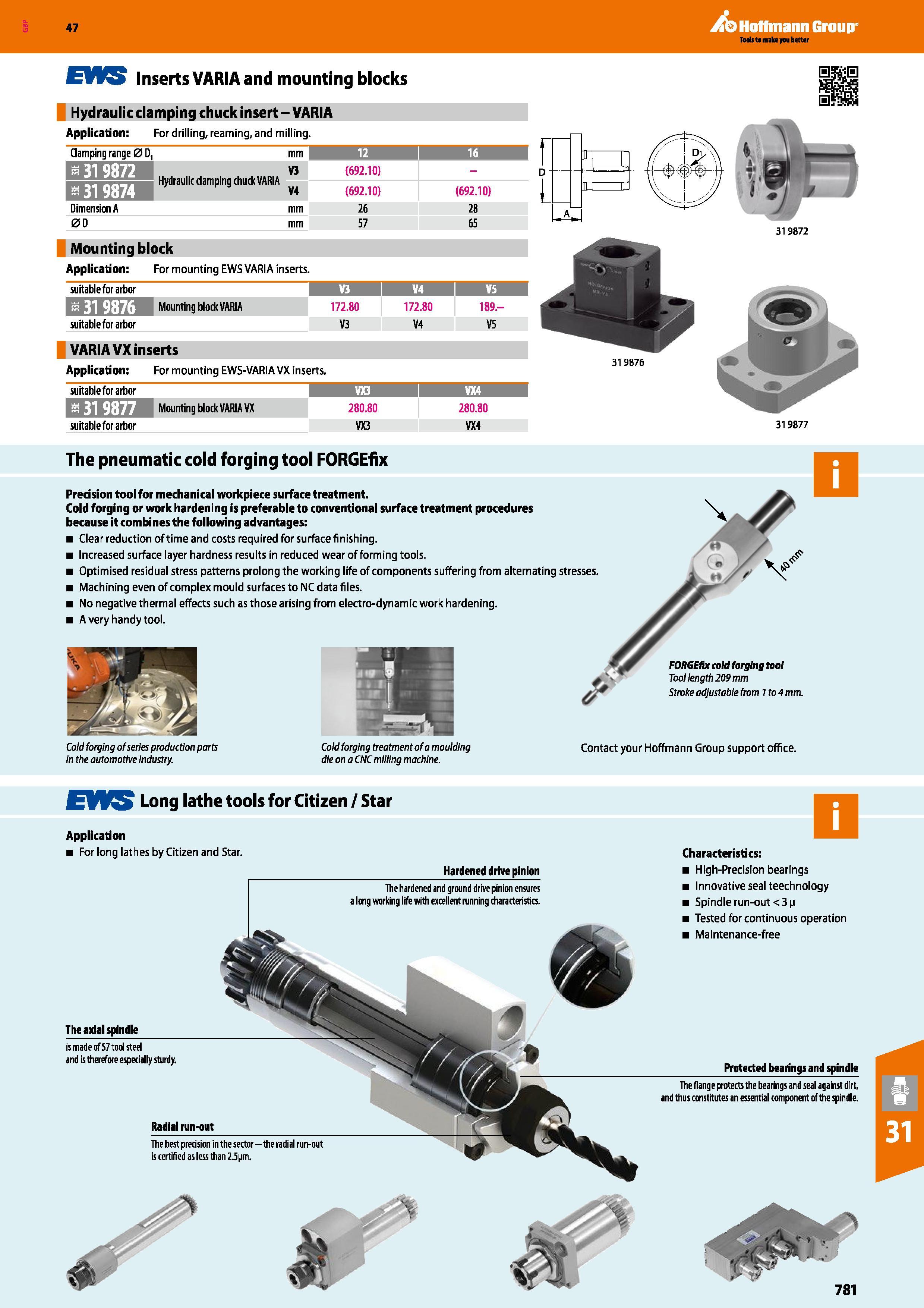 781 47 EWS Inserts VARIA and mounting blocks Hydraulic clamping chuck insert - VARIA Application: For drilling, reaming, and milling Mounting block A Каталог HOFFMANN GROUP 2016 Станочный режущий и вспомогательный инструмент для металлорежущих универсальных станков центров и комплексов с ЧПУ Версия 47 Стр. 781