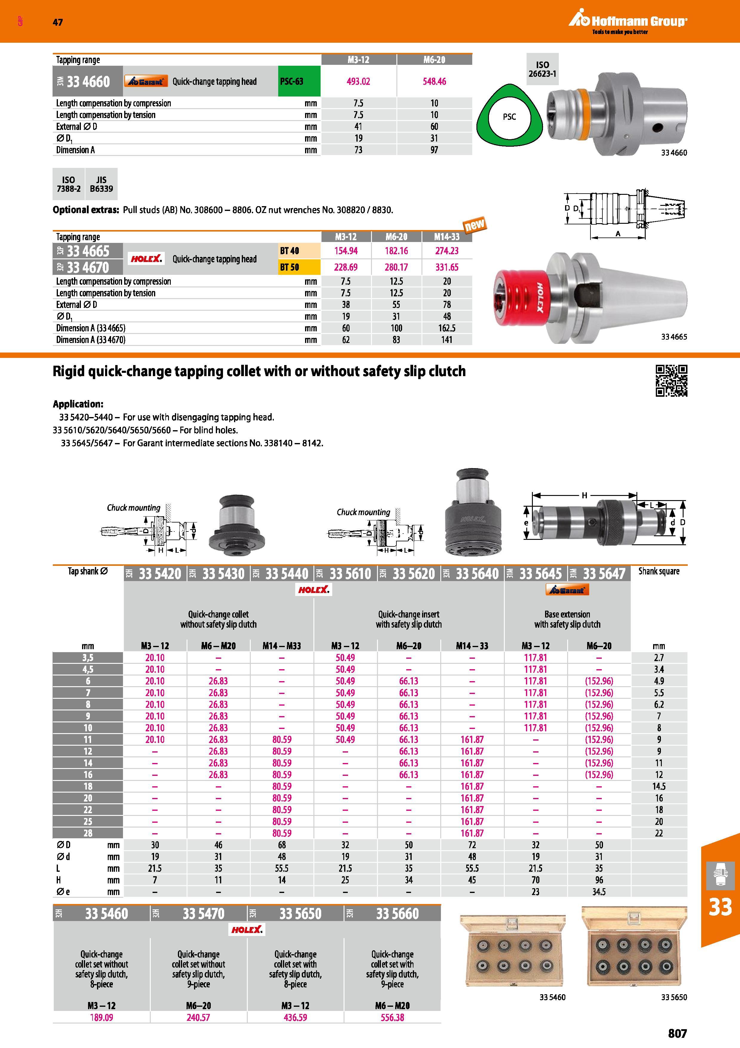 807 Hoffmann Group Tapping range M3-12 M6-20 I i&Gaiant Quick-change tapping head PSC-63 493 02 548 46 Length compensation by compression mm 7 5 10 L Каталог HOFFMANN GROUP 2016 Станочный режущий и вспомогательный инструмент для металлорежущих универсальных станков центров и комплексов с ЧПУ Версия 47 Стр. 807