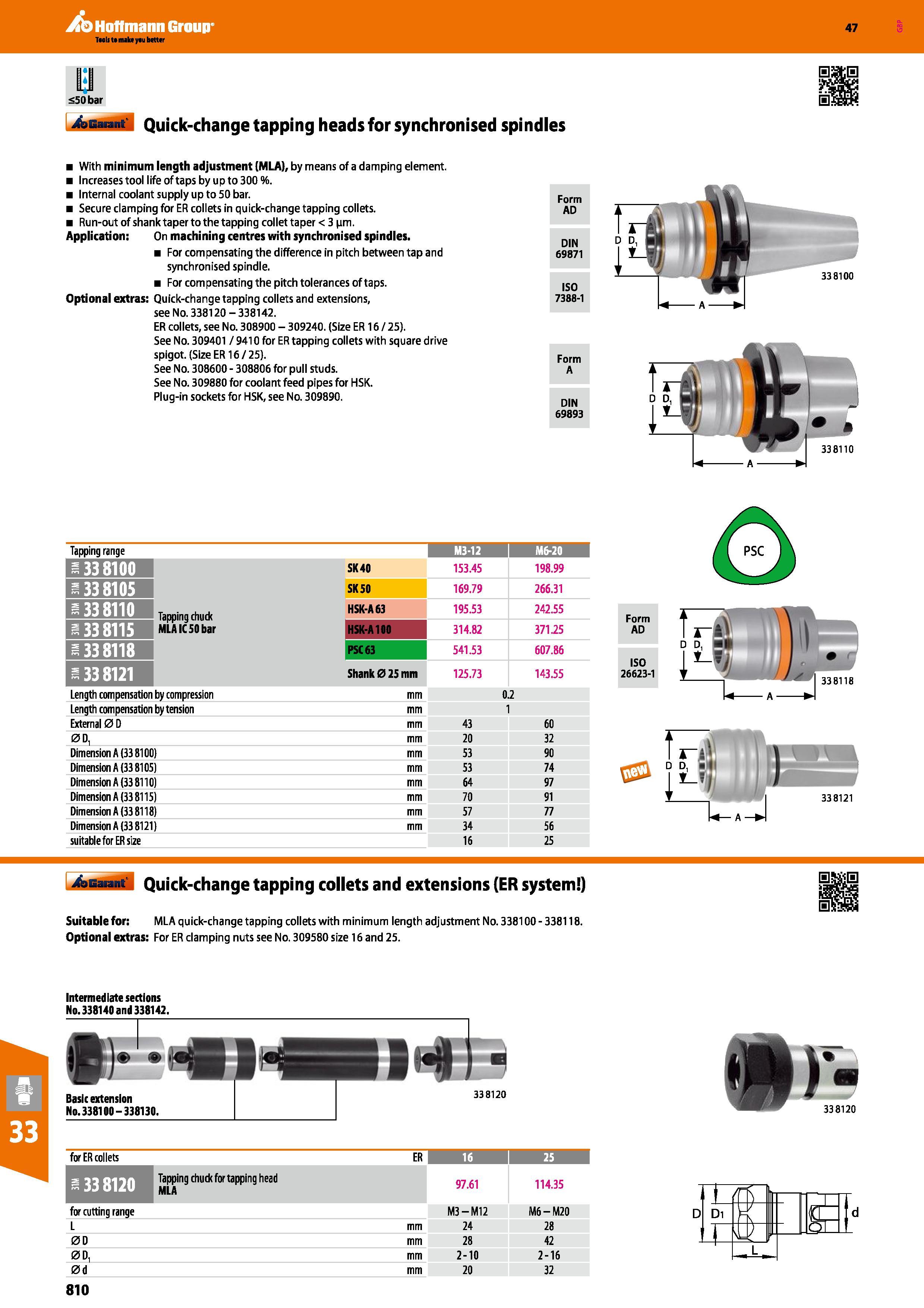 810 Hoffmann Group 47 III £50 bar SHsS 4asat M Quick-change tapping heads for synchronised spindles With minimum length adjustment (MLA), by means of Каталог HOFFMANN GROUP 2016 Станочный режущий и вспомогательный инструмент для металлорежущих универсальных станков центров и комплексов с ЧПУ Версия 47 Стр. 810