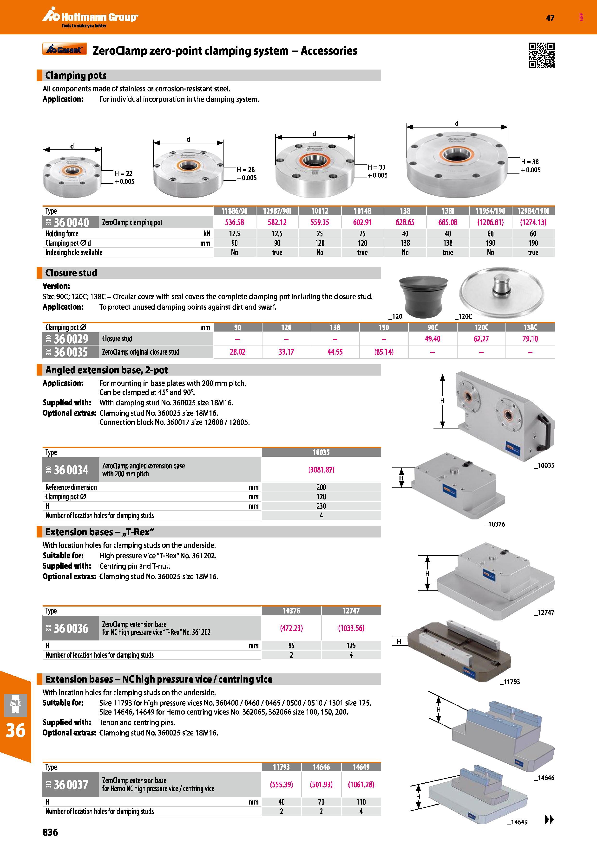 836 Hoffmann Group 47 ZeroClamp zero-point clamping system - Accessories Clamping pots All components made of stainless or corrosion-resistant steel Каталог HOFFMANN GROUP 2016 Станочный режущий и вспомогательный инструмент для металлорежущих универсальных станков центров и комплексов с ЧПУ Версия 47 Стр. 836