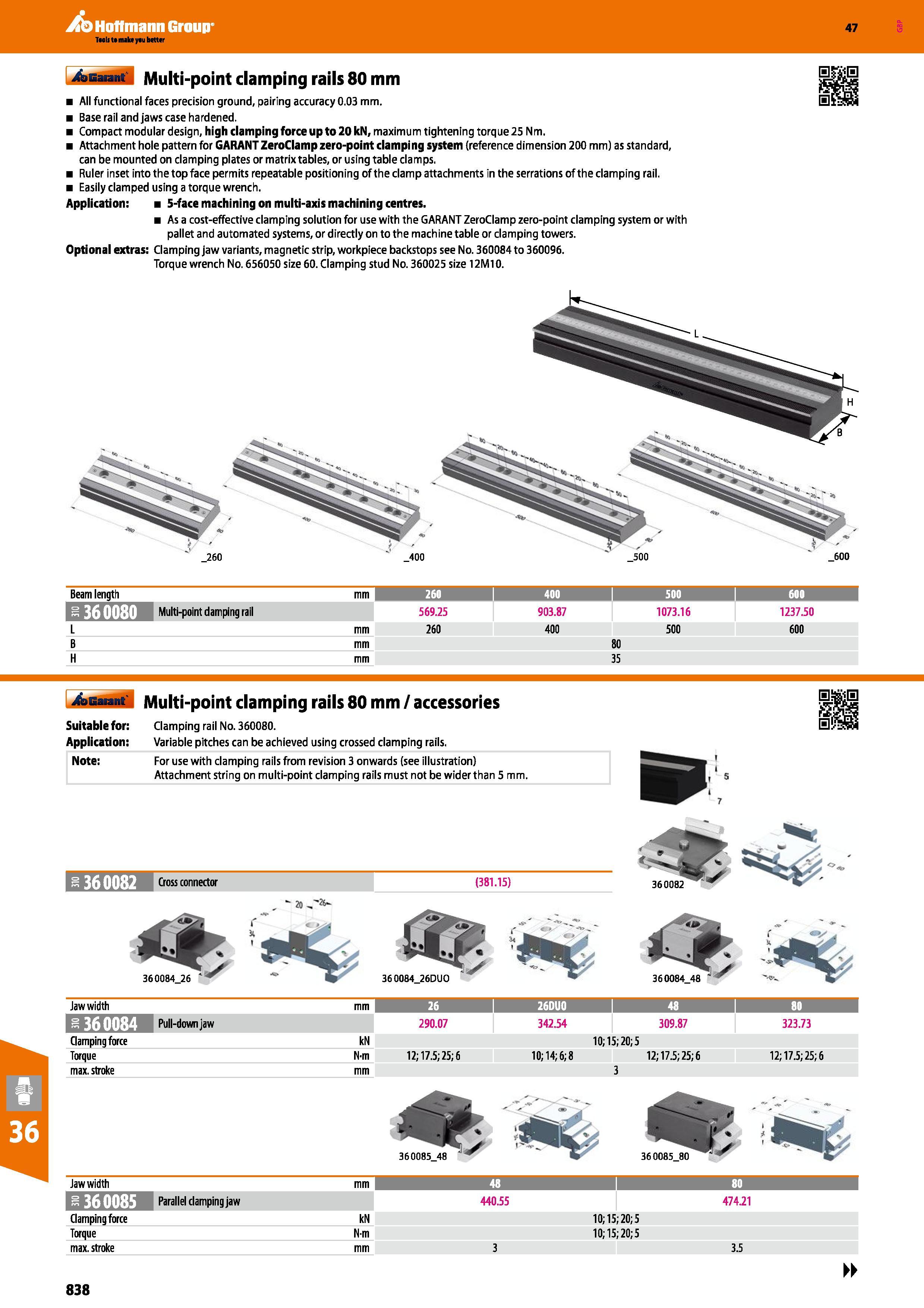 838 Hoffmann Group 47 A&b&mM Multi-point clamping rails 80 mm All functional faces precision ground, pairing accuracy 0 03 mm Base rail and jaws case Каталог HOFFMANN GROUP 2016 Станочный режущий и вспомогательный инструмент для металлорежущих универсальных станков центров и комплексов с ЧПУ Версия 47 Стр. 838