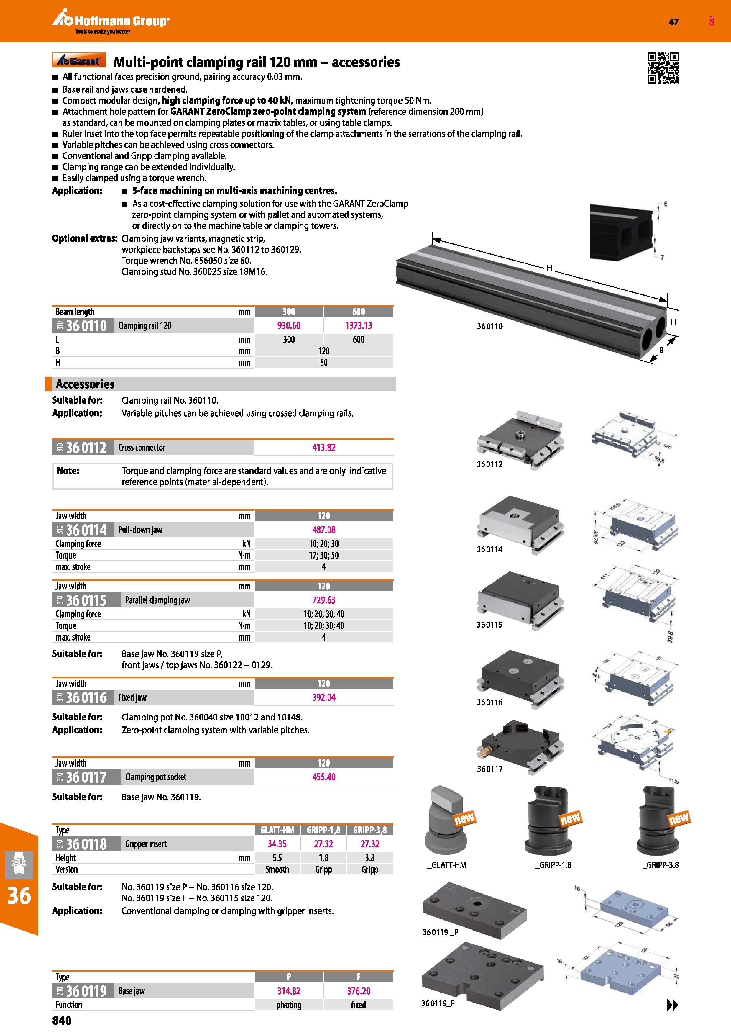 840 Hoffmann Group 47 Beam length mm 300 1 600 -360110 EBEi 930 60 1373 13 L mm 300 600 B mm 120 H mm 60 -360112 Jaw width mm 120 s 360114 Pull-down Каталог HOFFMANN GROUP 2016 Станочный режущий и вспомогательный инструмент для металлорежущих универсальных станков центров и комплексов с ЧПУ Версия 47 Стр. 840