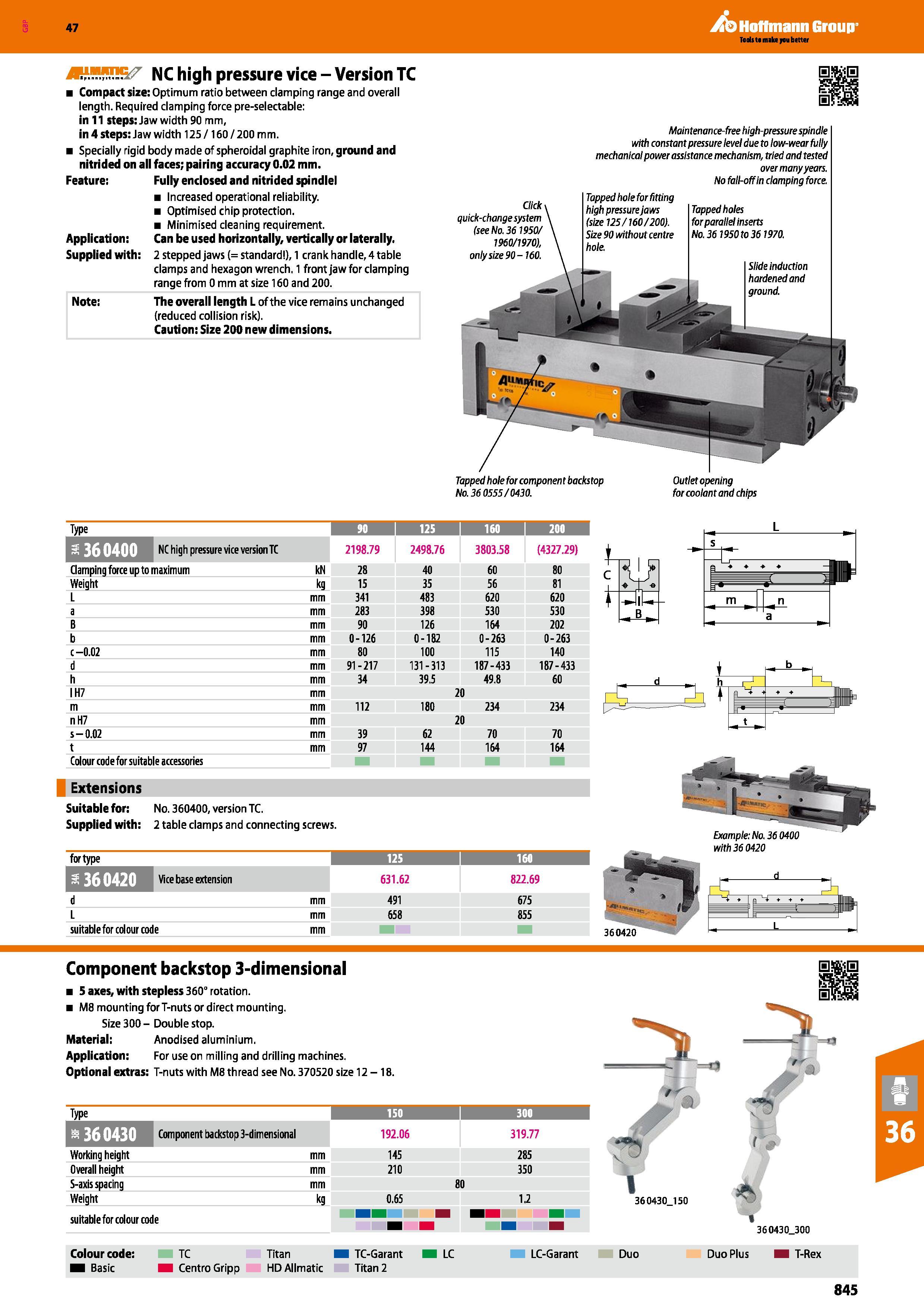 845 Hoffmann Group 47 Tools to make you better NC high pressure vice - Version TC Compact size: Optimum ratio between clamping range and overall leng Каталог HOFFMANN GROUP 2016 Станочный режущий и вспомогательный инструмент для металлорежущих универсальных станков центров и комплексов с ЧПУ Версия 47 Стр. 845