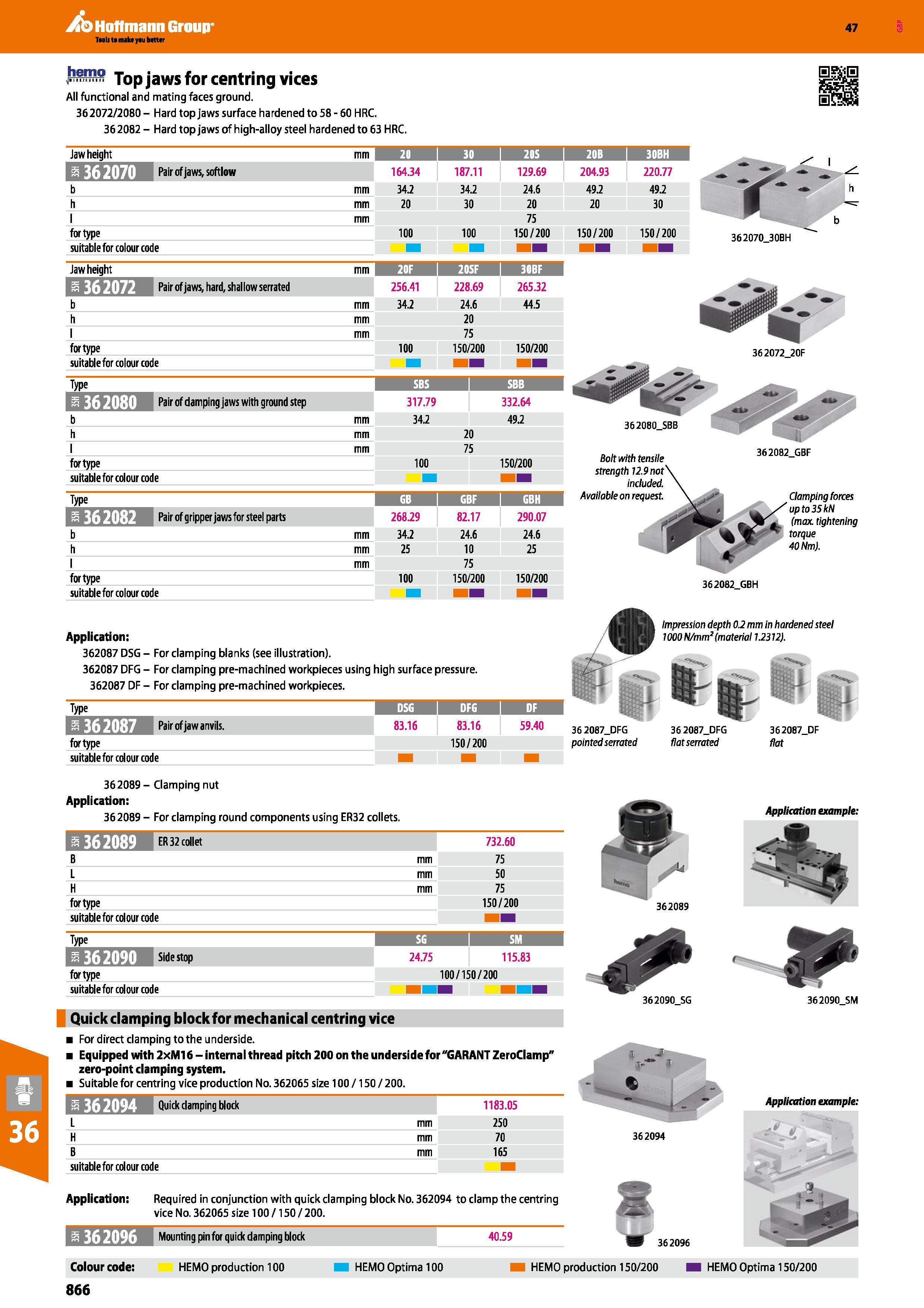866 Hoffmann Group 47 IT10 Top jaws for centring vices All functional and mating faces ground 362072/2080- Hard top jaws surface hardened to 58-60 HR Каталог HOFFMANN GROUP 2016 Станочный режущий и вспомогательный инструмент для металлорежущих универсальных станков центров и комплексов с ЧПУ Версия 47 Стр. 866