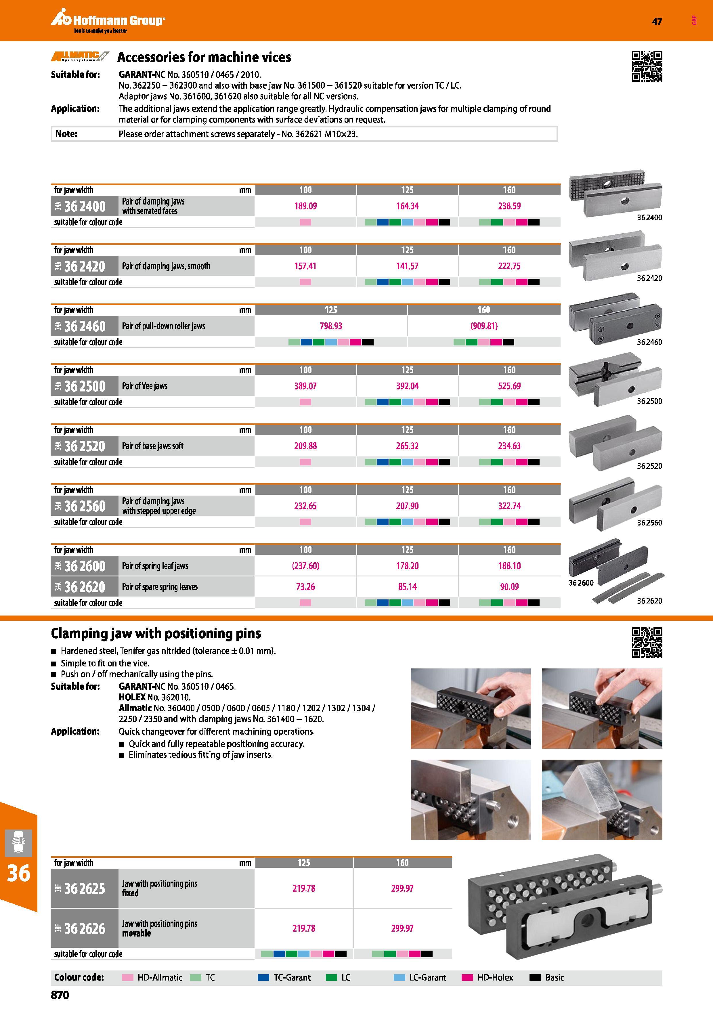 870 Hoffmann Group 47 Taoli t make yau better Accessories for machine vices Suitable for: GARANT-NC No 360510 / 0465 / 2010 No 362250 - 362300 and al Каталог HOFFMANN GROUP 2016 Станочный режущий и вспомогательный инструмент для металлорежущих универсальных станков центров и комплексов с ЧПУ Версия 47 Стр. 870