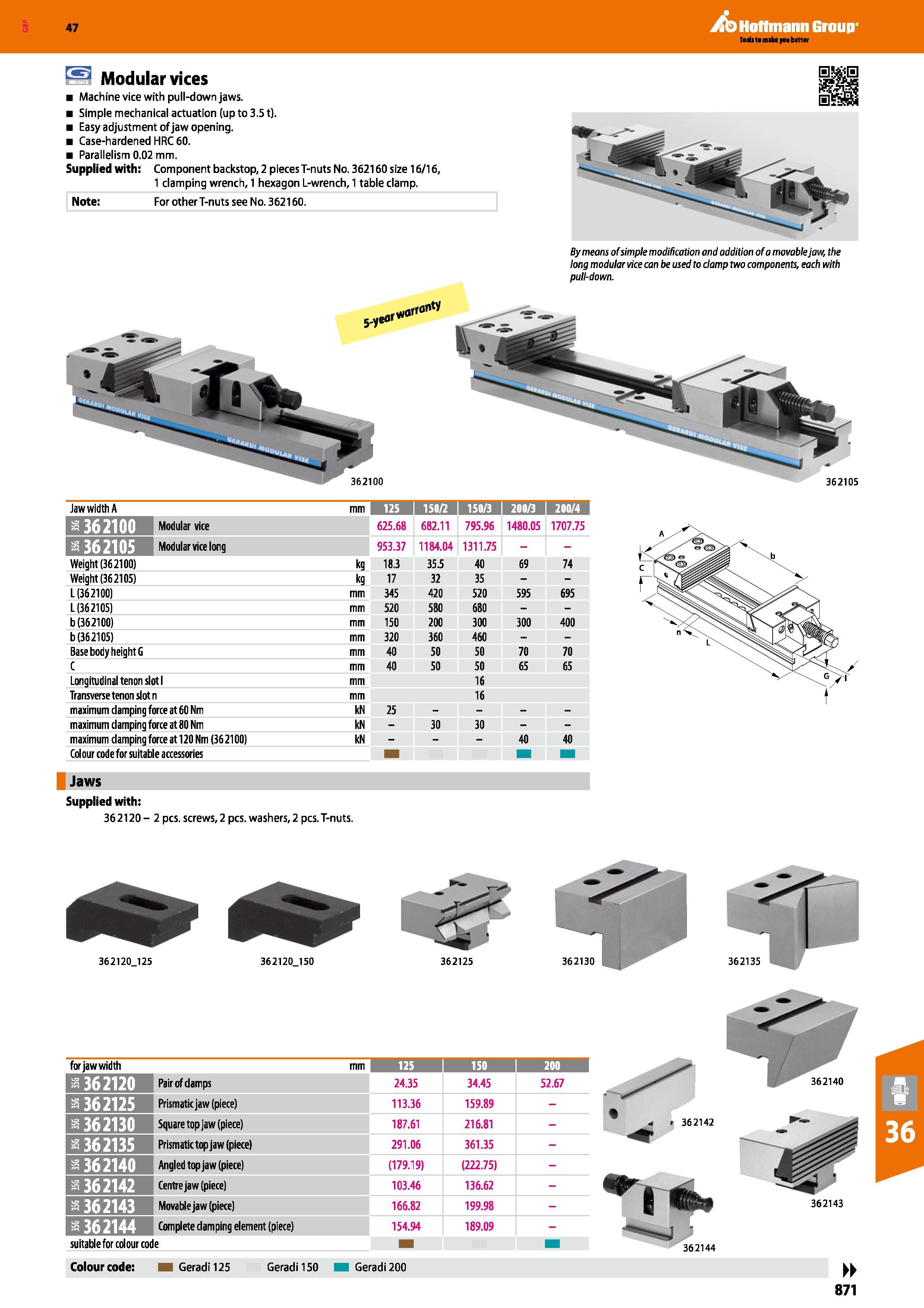871 Hoffmann Group 47 Modular vices Machine vice with pull-down jaws Simple mechanical actuation (up to 3 51) Easy adjustment of jaw opening Case-har Каталог HOFFMANN GROUP 2016 Станочный режущий и вспомогательный инструмент для металлорежущих универсальных станков центров и комплексов с ЧПУ Версия 47 Стр. 871