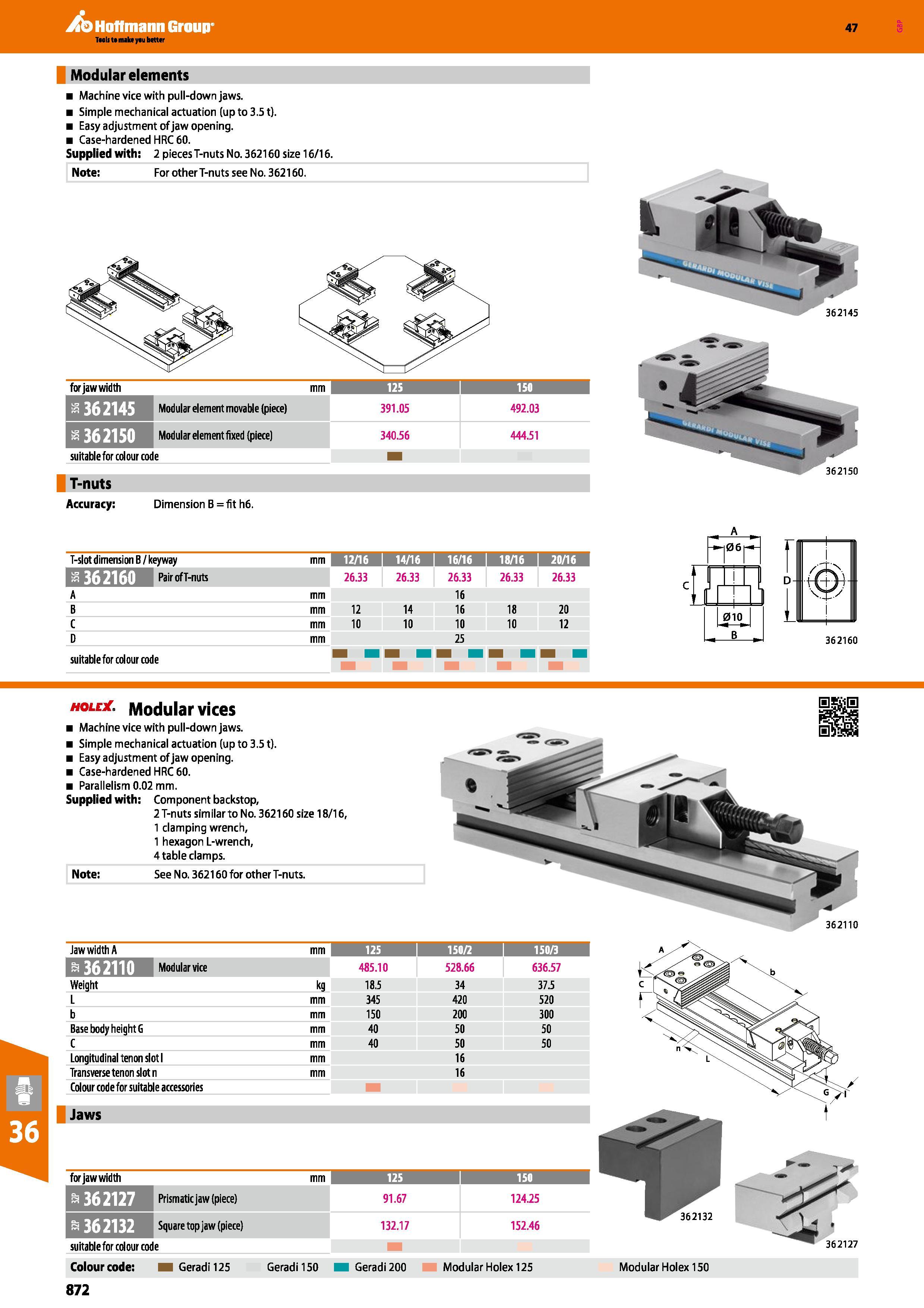 872 Hoffmann Group 47 Modular elements Machine vice with pull-down jaws Simple mechanical actuation (up to 3 51) Easy adjustment of jaw opening Case- Каталог HOFFMANN GROUP 2016 Станочный режущий и вспомогательный инструмент для металлорежущих универсальных станков центров и комплексов с ЧПУ Версия 47 Стр. 872